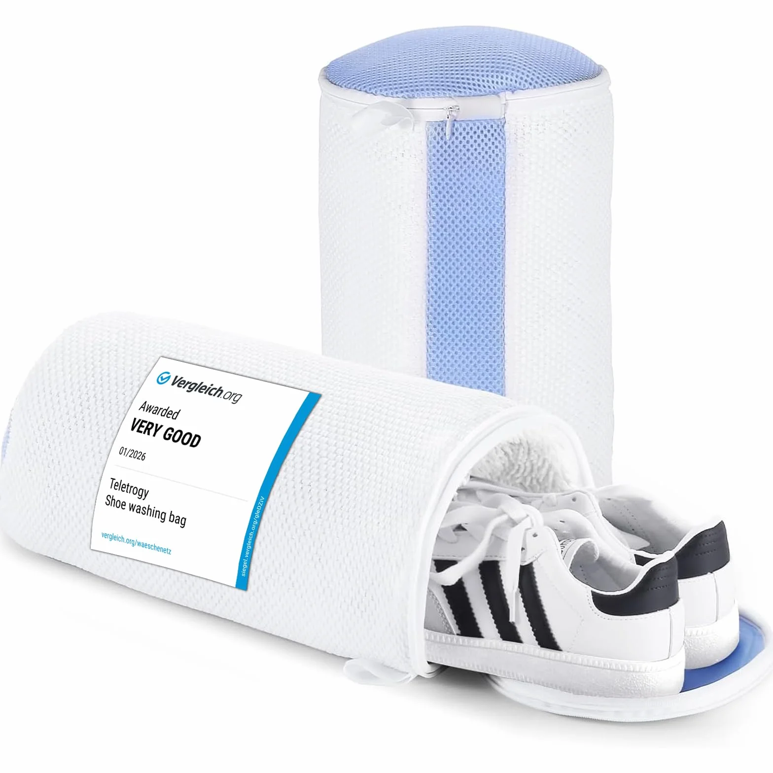 Teletrogy 2 Pezzi Sacchetti per Scarpe Lavanderia Sacchetto Scarpe con Cerniera Nascosta, Pulizia a 360° Tutto Campo, Riutilizzabile e Anti-Deformazione per Sacchetto Scarpe Lavatrice, Bianco