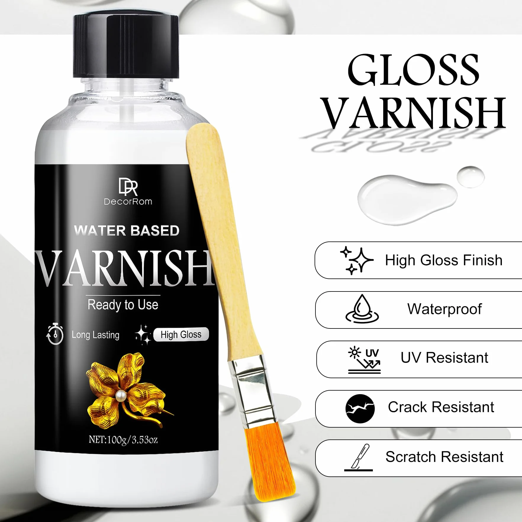 Pittura Dorata Liquida 200ml - Kit Effetto Foglia Oro Super Lucido e Rapido Asciugante - Finitura a Specchio con Vernice - Atossica, Impermeabile per Mobili, Legno, Artigianato, Resina, DIY