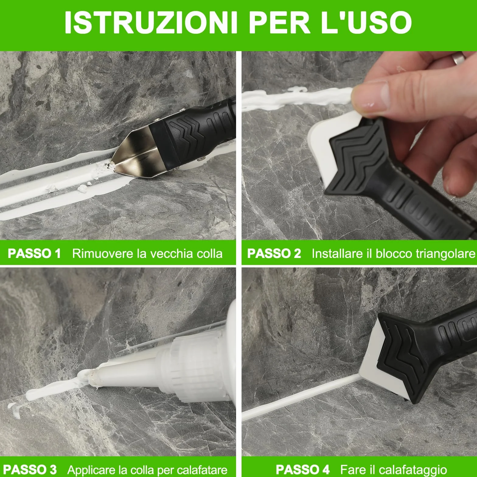 Professionale Strumento per Calafataggio 5 in 1, Rimuovi Silicone Spatola per Silicone togli e Spatola Raschietto per Stucco Strumento Con 6 Cuscinetti Sostituibili Sigillante (Bianco)