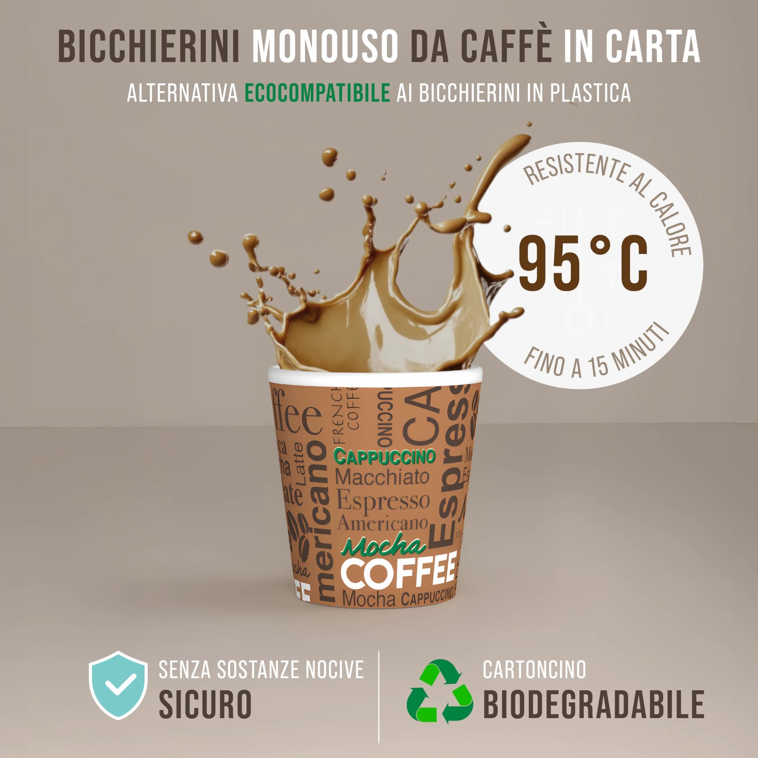 CARTOSPEDÌA 200 Bicchierini Caffè Carta 75 ml Bicchieri Caffe Monouso Biodegradabili Espresso Made in Italy Brown