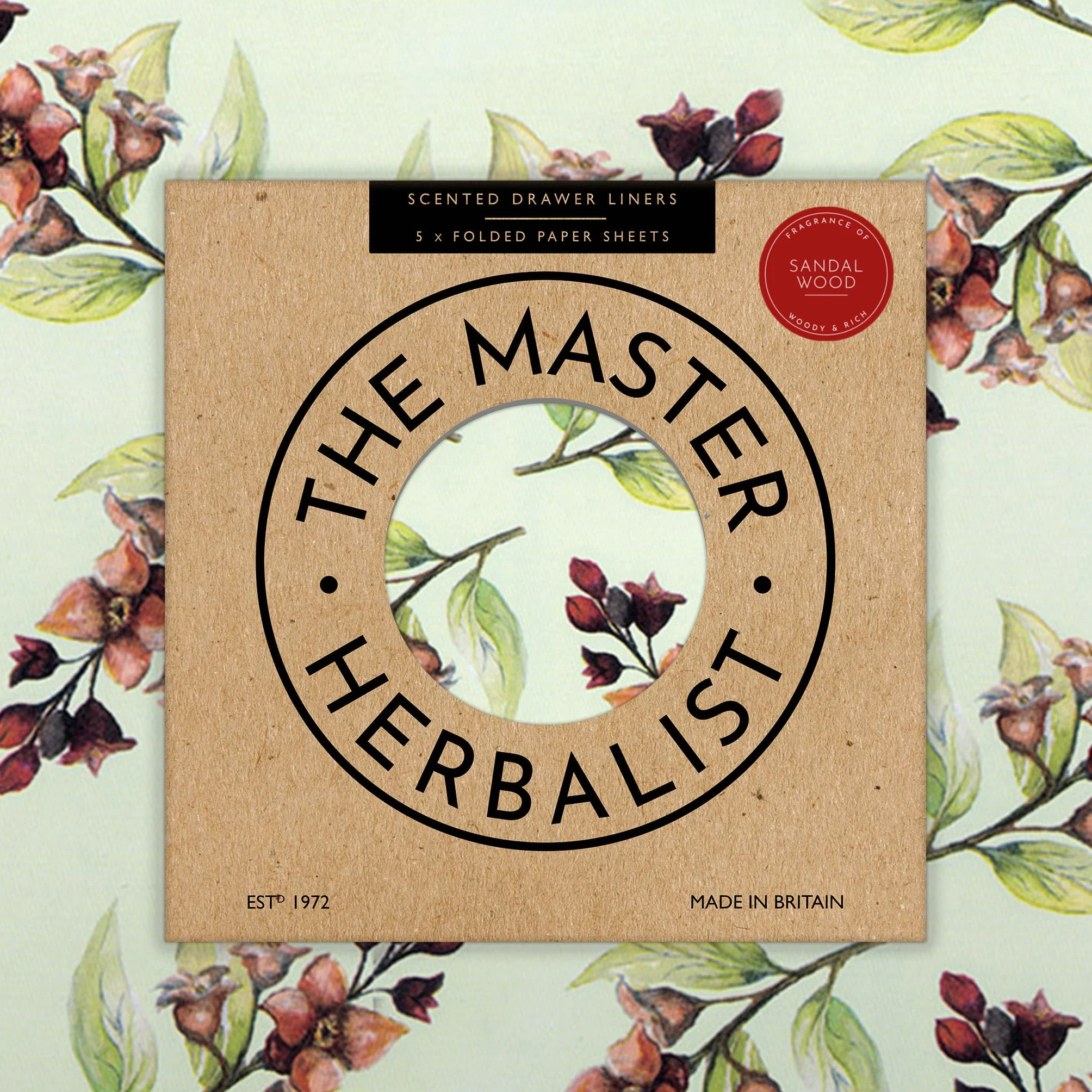 The Master Herbalist Fodera Profumata per Cassetti (Piegata) | Confezione da 5 Fogli | Contiene Oli Essenziali (Sandalo | Floreale, Folded)