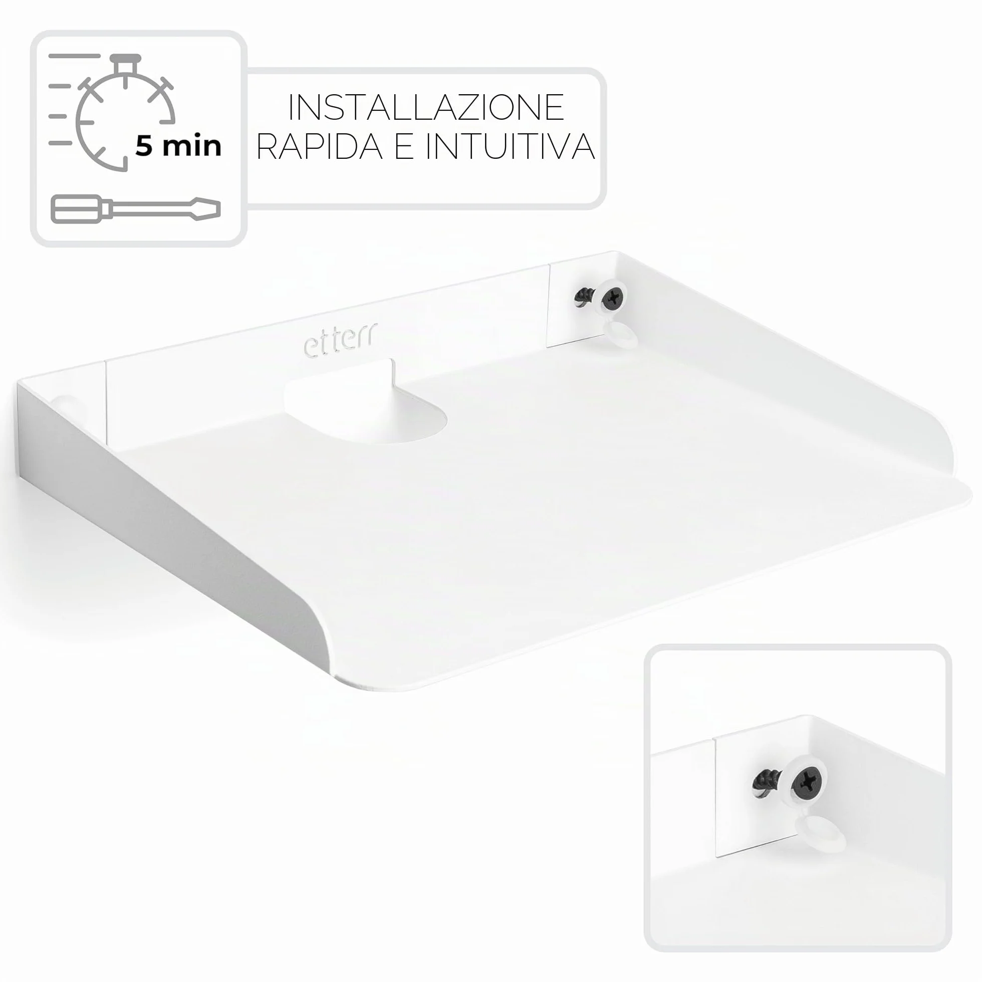Mensola per router WiFi e modem • Mensola da parete con passacavi e bordi rialzati • Mensola in metallo per proiettore e altoparlante • Scaffale galleggiante organizer per cavi, ripetitore e
