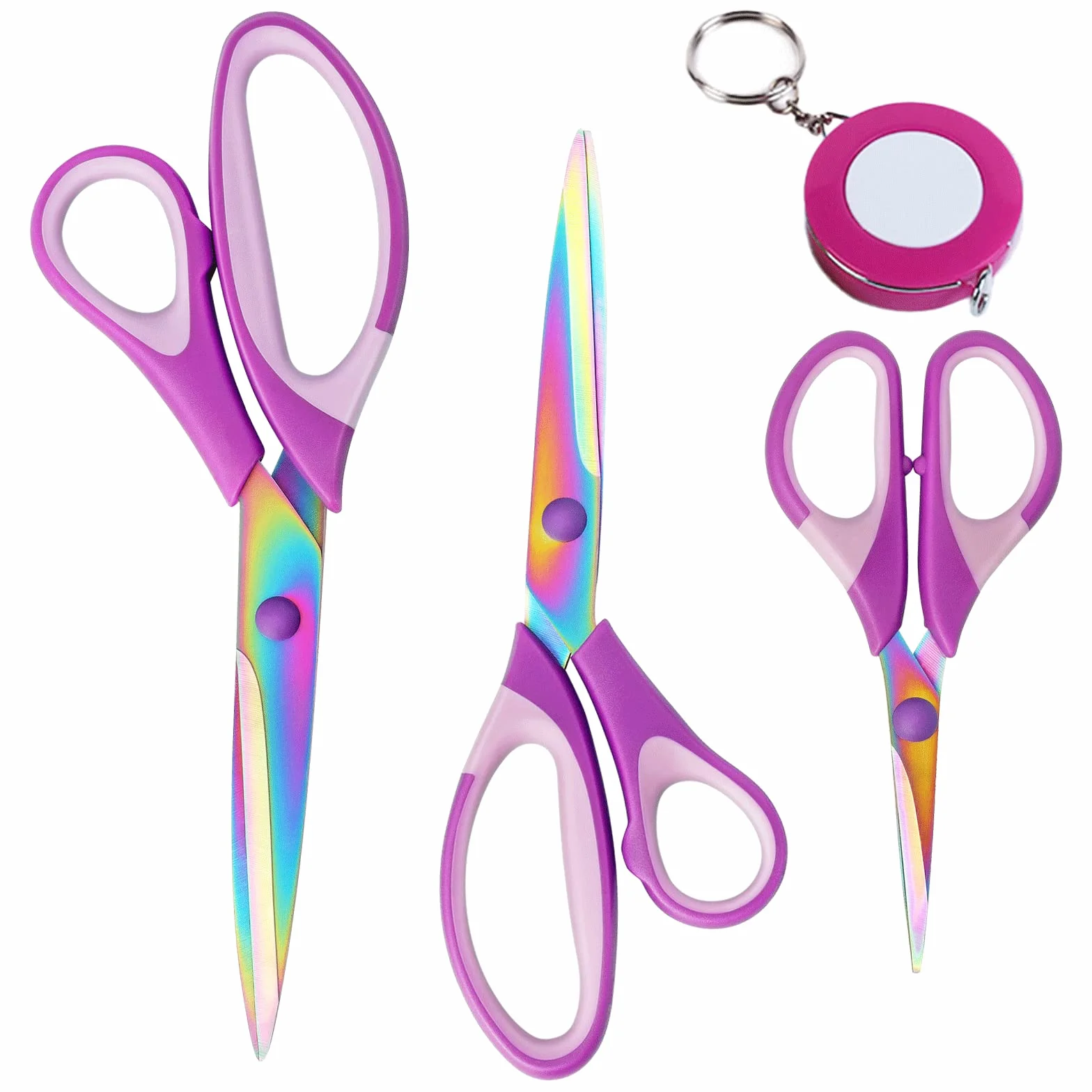 Forbici, forbici con lama in titanio e impugnatura morbida, set di 3 forbici per ufficio, casa, scuola e sartoria. (Viola)