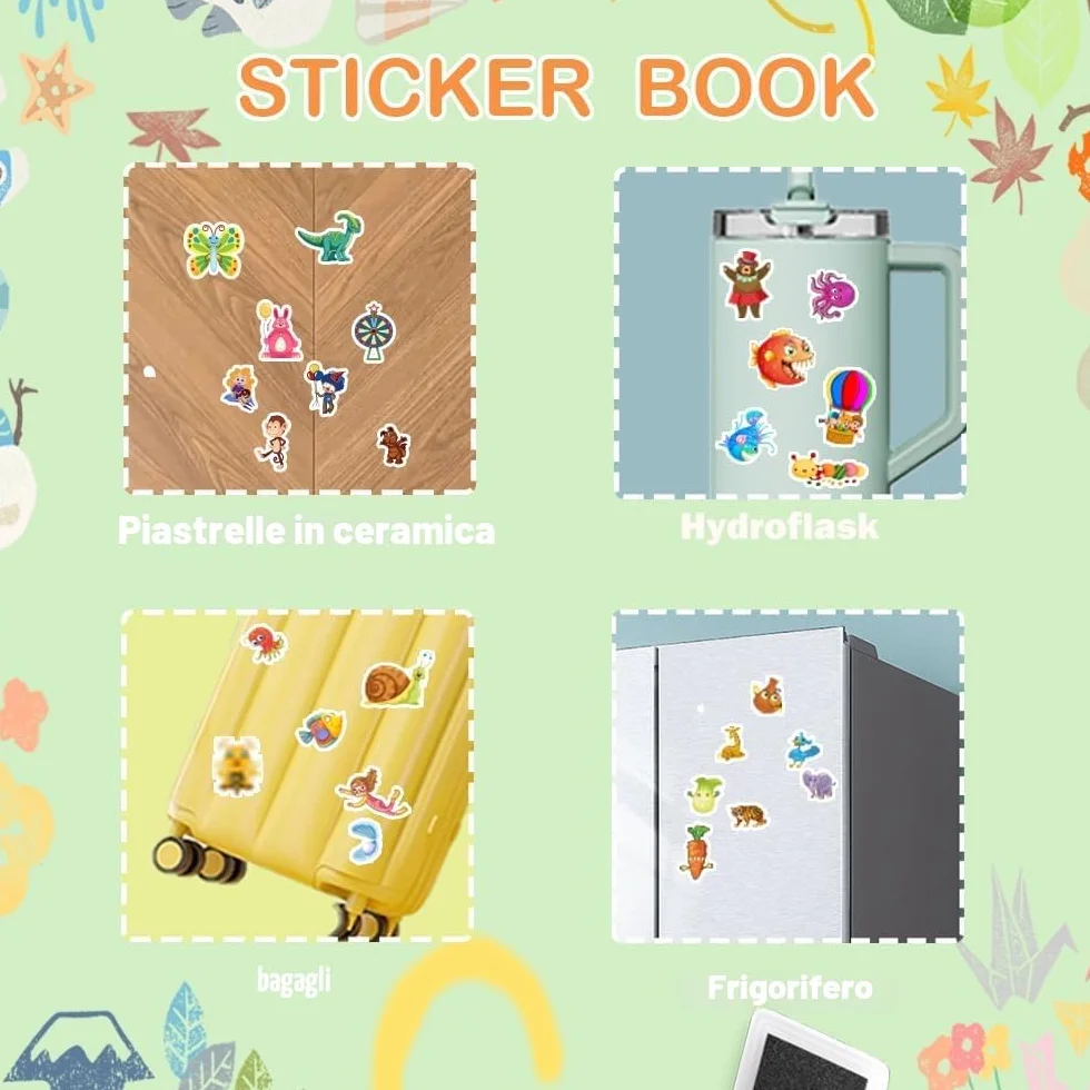 6 Pezzi Libri Stickers Bambini Attacca Stacca Per 2 3 4 5 Anni, Libro Di Adesivi 3D Riutilizzabili Per Bambini include Animali,Fattoria, Dinosauri,Animali Del Mare, Insetti, Parco Divertimenti