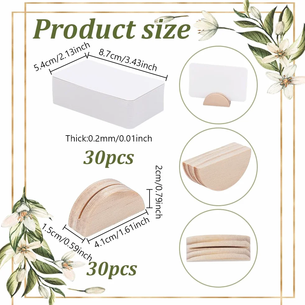 NBEADS 30 Set di Supporto in Legno con Carte, Porta Biglietti da Visita in Legno Semicircolare, Porta Biglietti Visita Bianco Floreale Numeri Tavolo per Matrimoni, 4.1x1.5x2cm