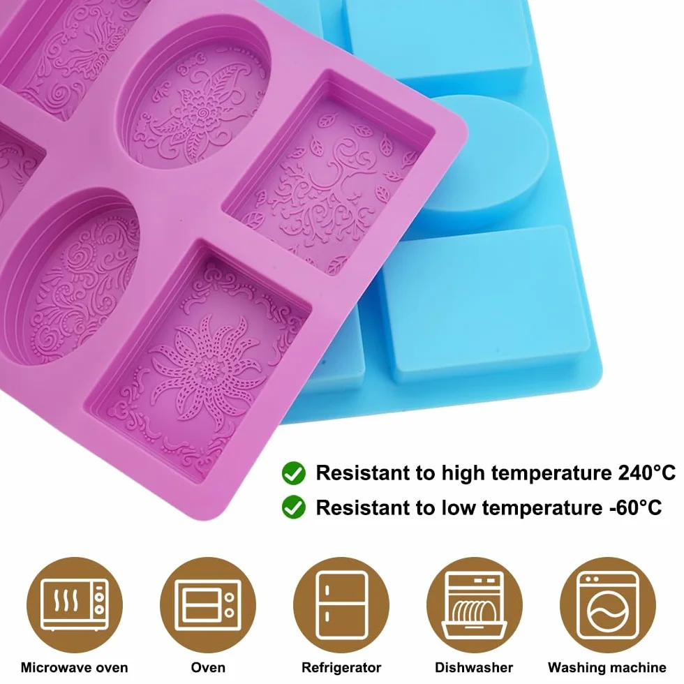 2 Pezzi Stampi Per Sapone Fai Da Te 6 Cavità Stampi In Silicone per Sapone, Antiaderente Stampo Sapone, Stampi Sapone In Riutilizzabili, Stampo Silicone Rettangolare + Ovale per Sapone, Stampi DIY