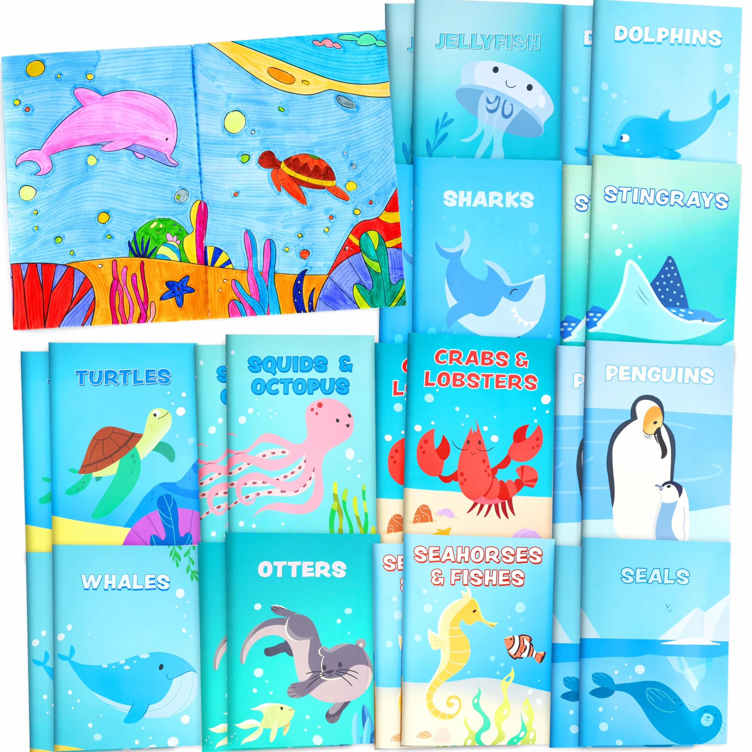 JOYIN - Set da 24 Libri da Colorare Oceano per Bambini, Mini libri attività con animali marini - Bomboniere, regali di compleanno, premi per la scuola