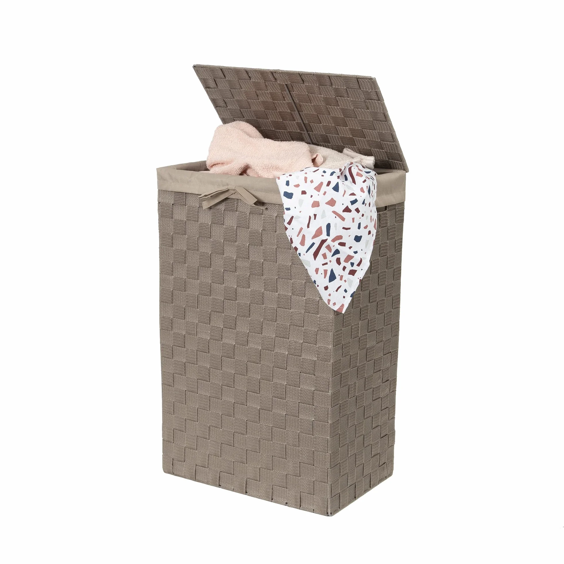 Compactor Tex Cesto Portabiancheria Quadrato con Coperchio, Talpa, Tessuto con Struttura in Metallo, Fodera in Lino Rimovibile, 38 x 25 x 60H cm, RAN6895