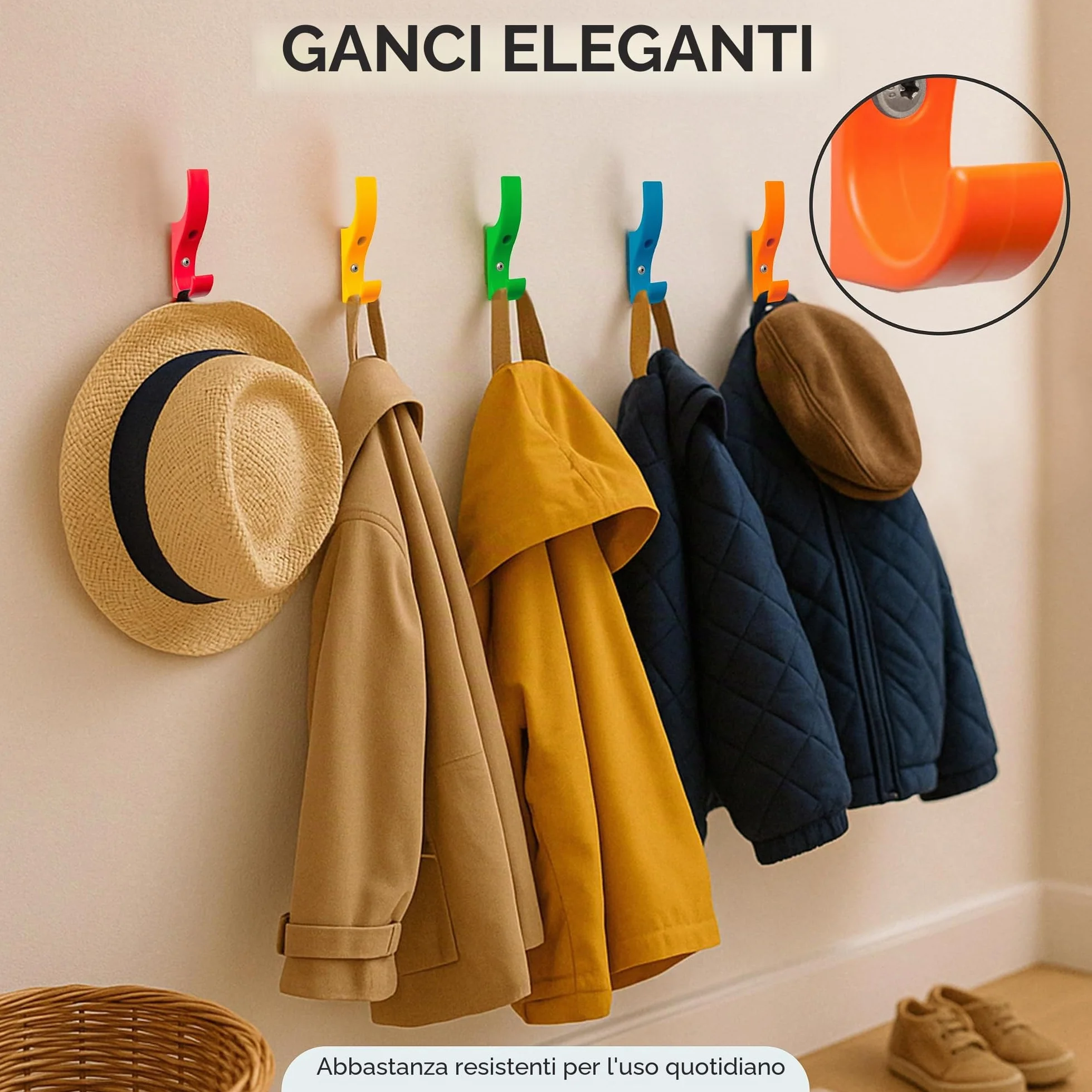 Toughook Mini Ganci da Parete 5 Pezzi Assortiti per Appendere Borse Cappelli Cappotti