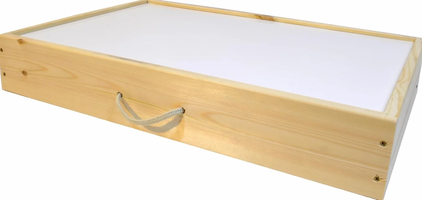 Tavolo luminoso Montessori artigianale, 60 x 40 cm, giocattolo educativo in legno fatto a mano in Spagna, luce LED uniforme per l'apprendimento sensoriale dei bambini