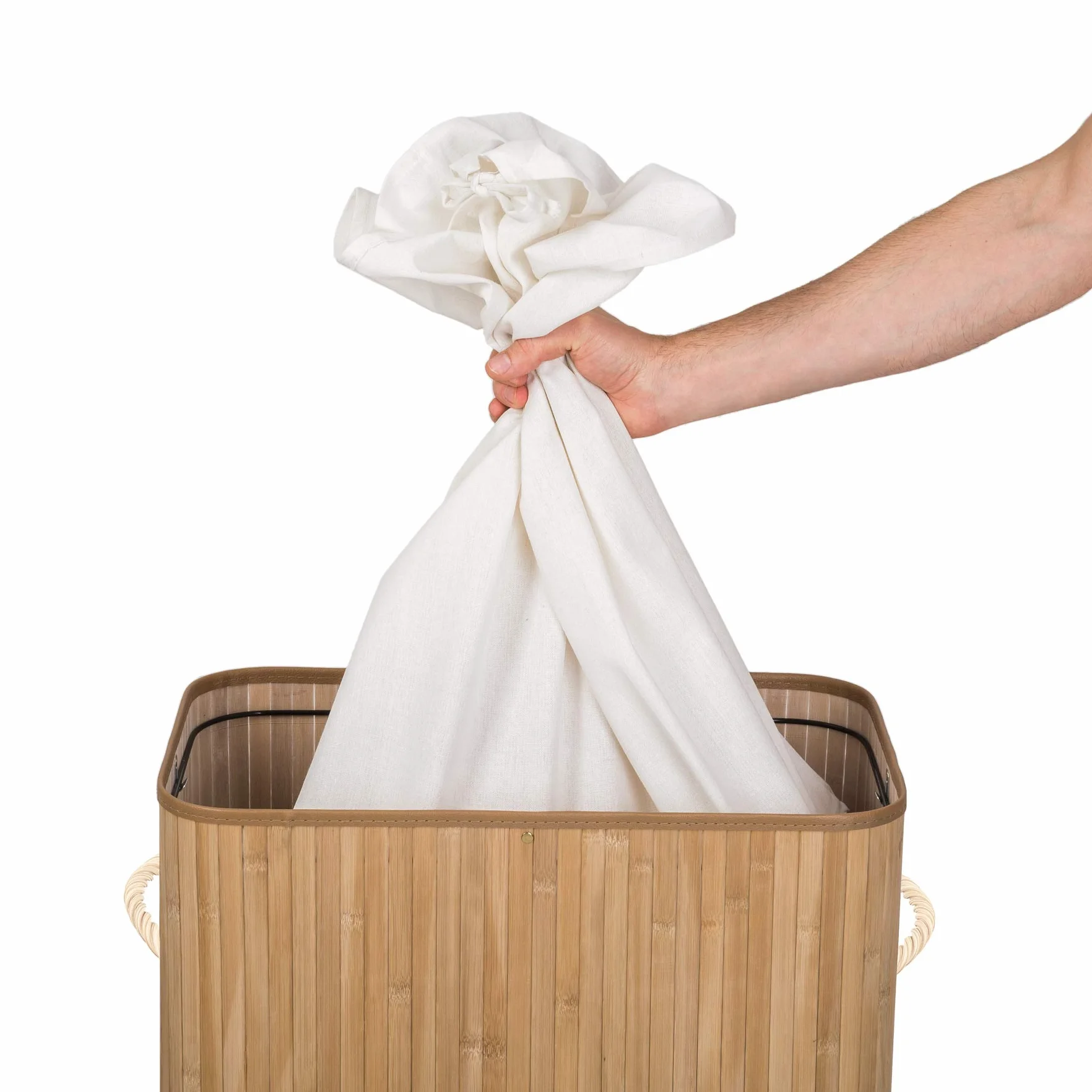 tectake® Cesto Portabiancheria, Sacco Rimovibile Lavabile, Porta Panni Sporchi Salvaspazio, Cestino Bagno, Cesto Biancheria Sporca, Grande Capienza, Design Pratico, Bambù - 100 L - Marrone