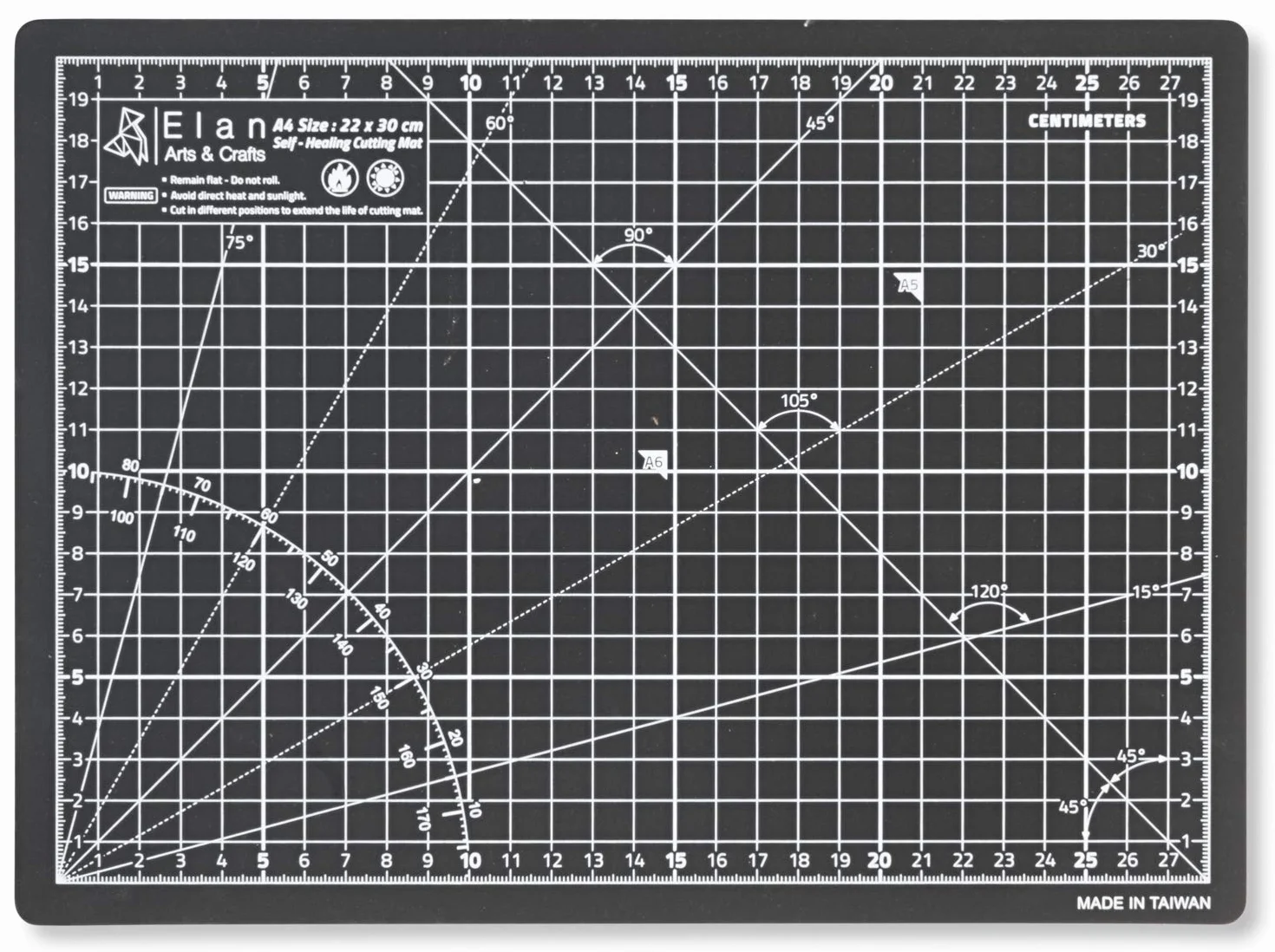 Elan Tappetino da Taglio A4 Nero, Piano da Taglio 22x30 cm, Tappetino Autorigenerante a 5 Strati, Tappeto Antitaglio PVC Riciclato, Cutting Mat A4