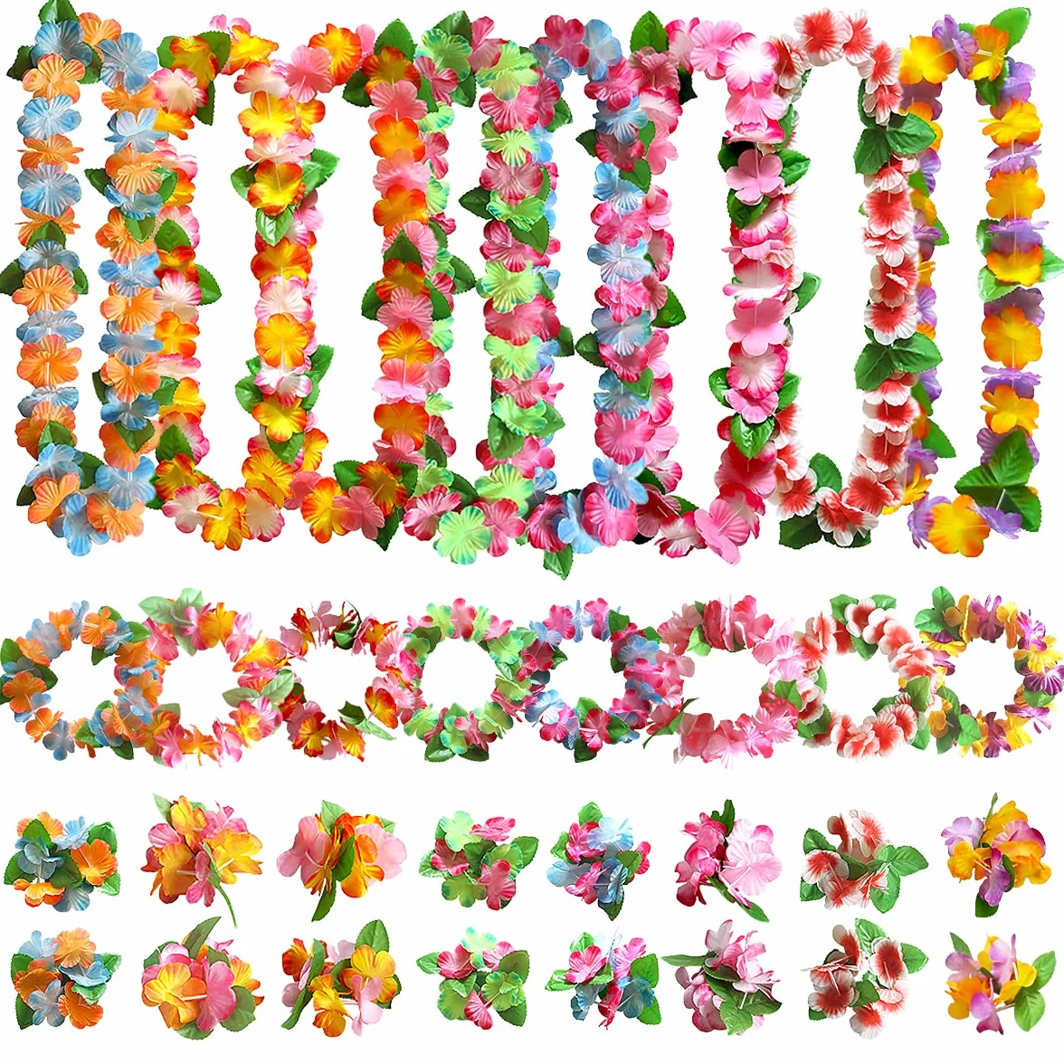 Aviski 32 pezzi Leis decorazioni collana di fiori, braccialetti a fascia per feste hawaiane tropicali beach party hawaiano notte bar vacanza spiaggia