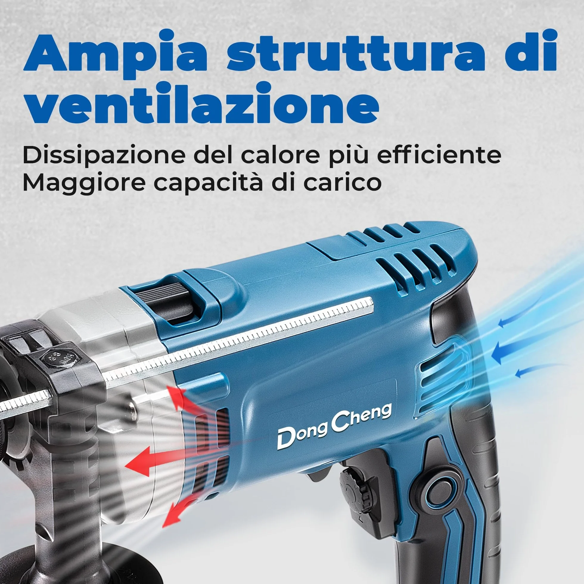 DongCheng Trapano a percussione 710W, trapano 2-in-1, mandrino da 13mm, 45.000 IPM, 3000 RPM, manico girevole a 360°, con 15 punte per metallo, legno e mattoni