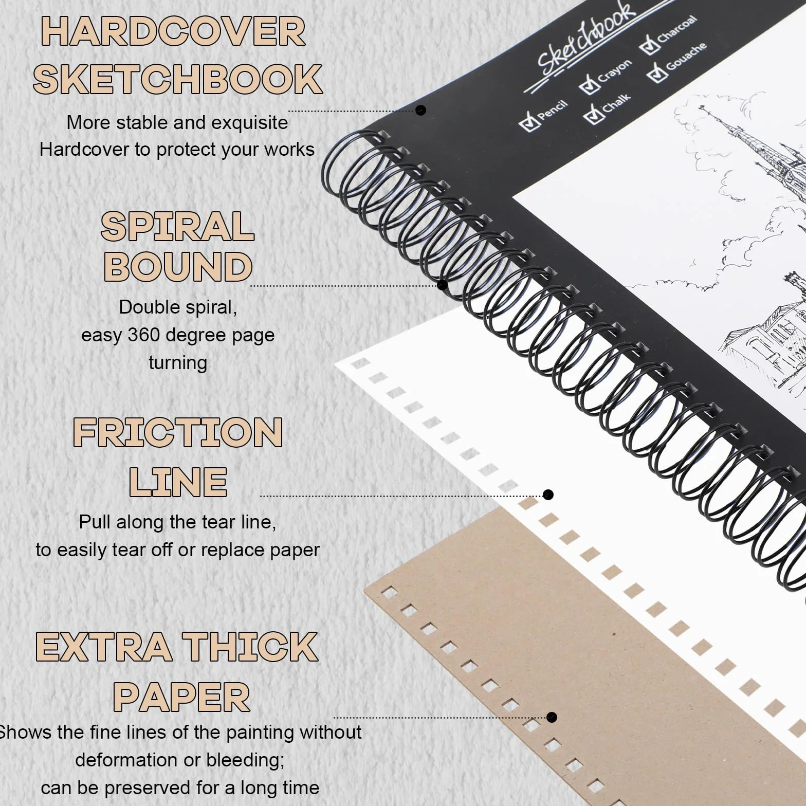Sketchbook A4 Premium 200 g/m² 50 Fogli Blocco da Disegno a Spirale per Artisti