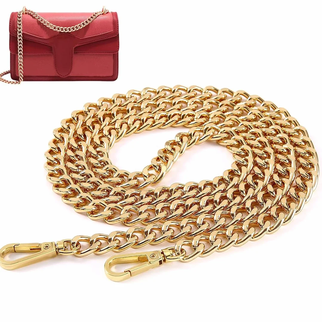 Catena per Borsa a Tracolla, 1 Pezzi Catene per Borse Uncinetto, Catena di Ricambio Borsa con Fermagli Girevoli, Catena in Metallo per Borse a Tracolla, Borsa a Mano-120cm (Oro)