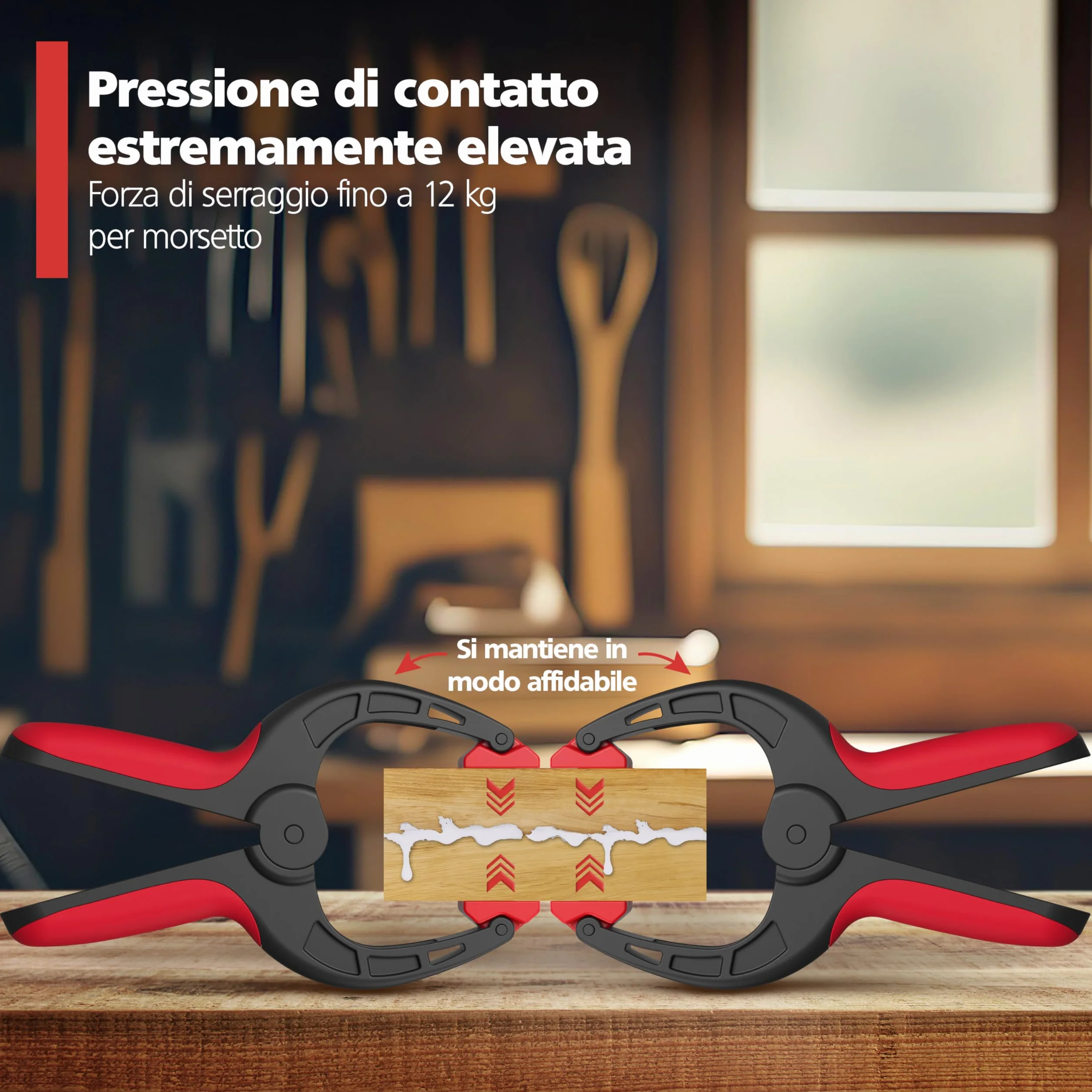 Nirox Set di 4 Morsetti a molla - Morsettiere con ampia apertura - Elevata forza di serraggio della pinza a molla - Morse da falegname con ganascia mobile - Morsetti a tensione
