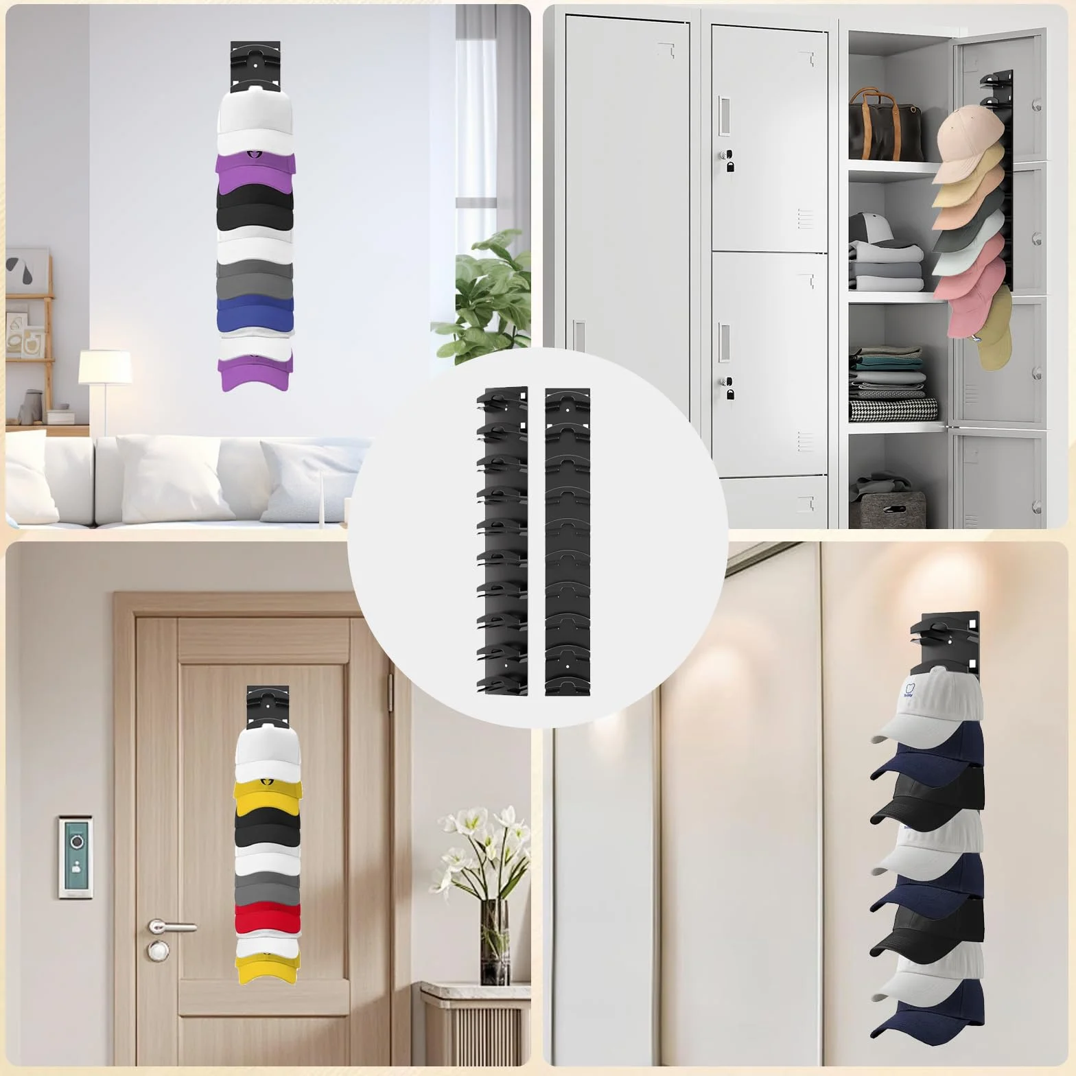 Porta Cappelli da Parete Autoadesivo Fino a 20 Cappelli Organizzatore per Armadio Nero
