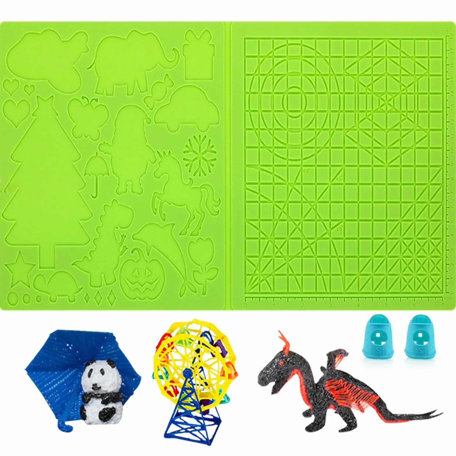 Modello per penna 3D, in silicone, con motivo animale, utile per principianti, bambini e artisti 3D, colore verde (41,5 x 20,5 cm)