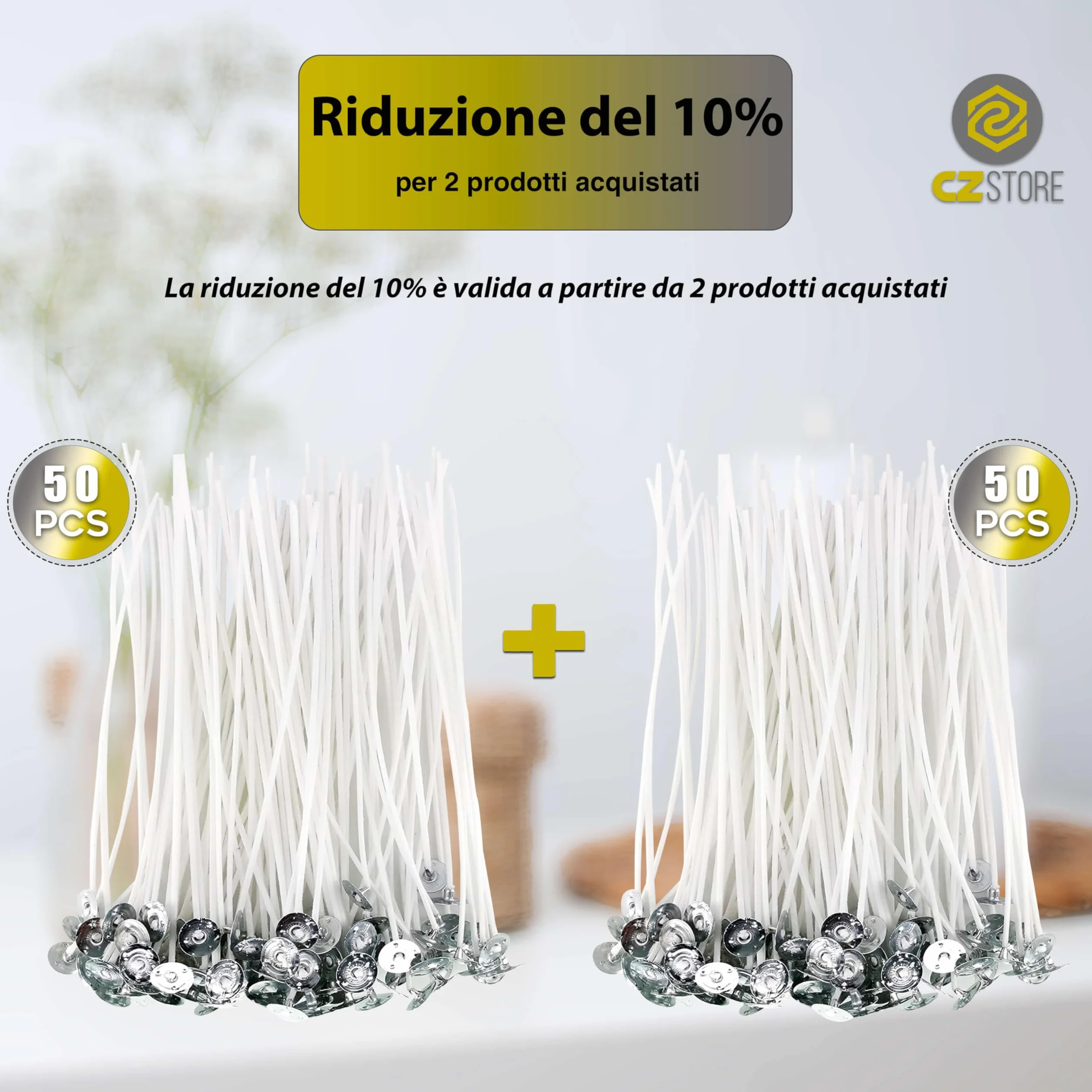 Stoppino per candele 10 CM-✮✮Garanzia A Vita✮✮ | set di 50 parti| in cotone naturale al 100% guida alla produzione di candele profumate organic per pilastri/lanterne