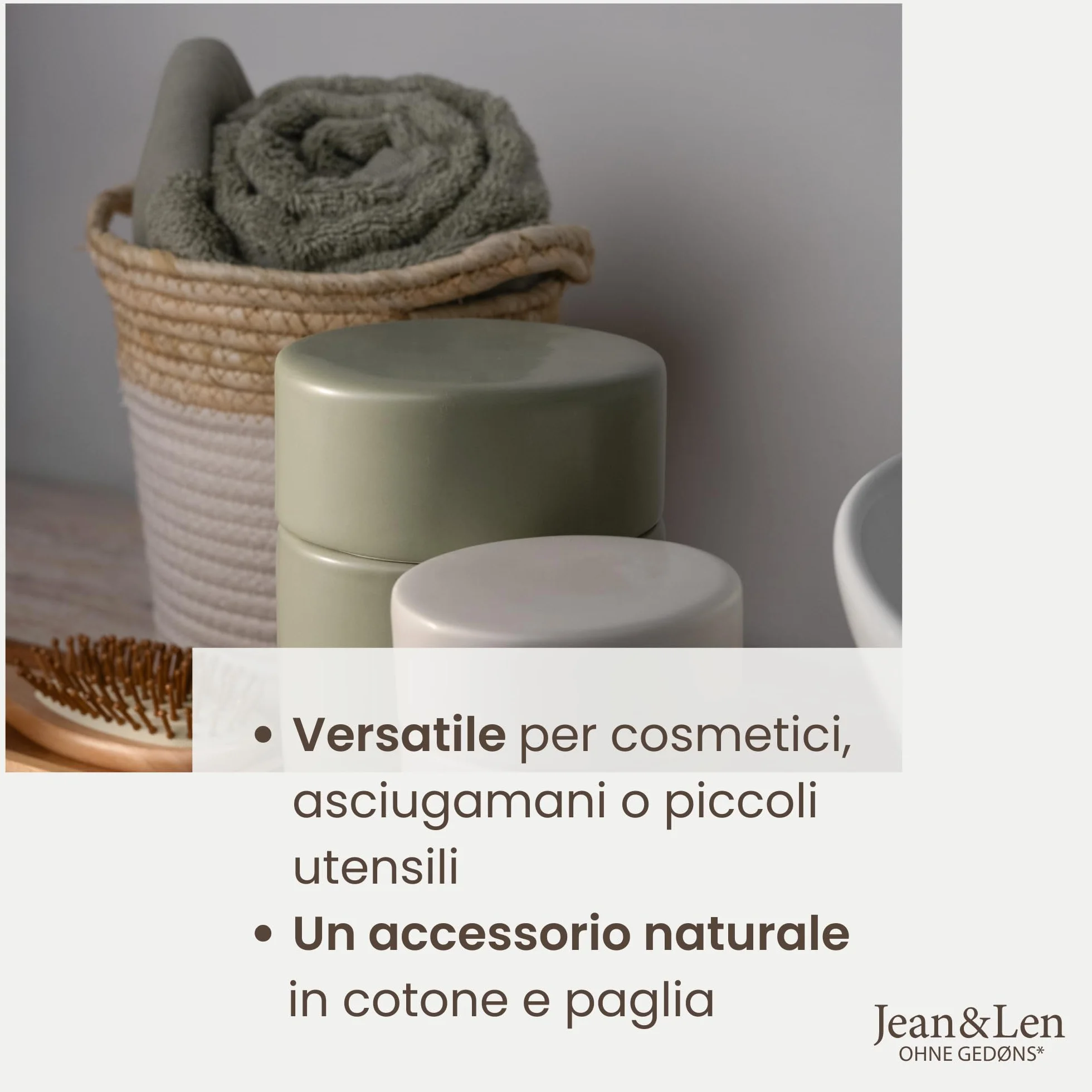 Jean & Len cesto portaoggetti rotondo in cotone e paglia 17 x 17 cm