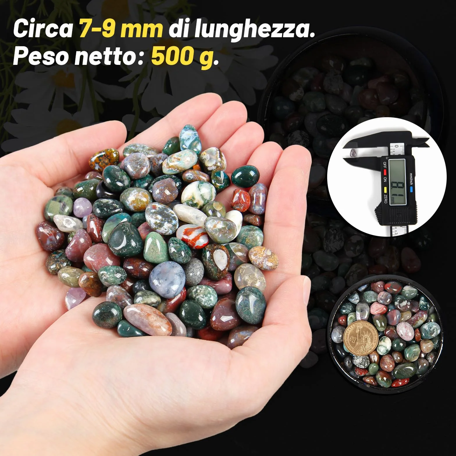 500g Cristalli Frantumati Naturali di Giada Marina Lucidata a Ciottoli, Gemme per Artigianato, Confezione Regalo