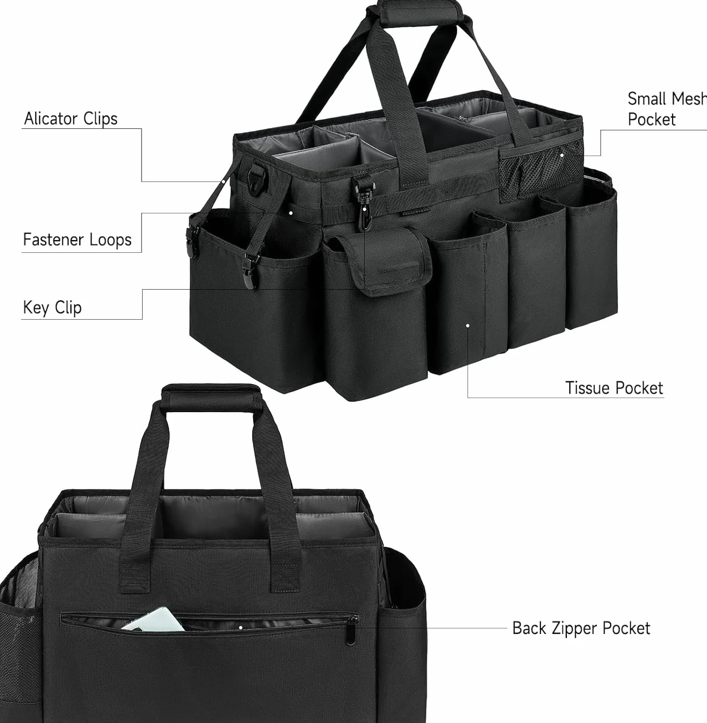 Borsa portaoggetti XL per la pulizia, organizer con manico, nero