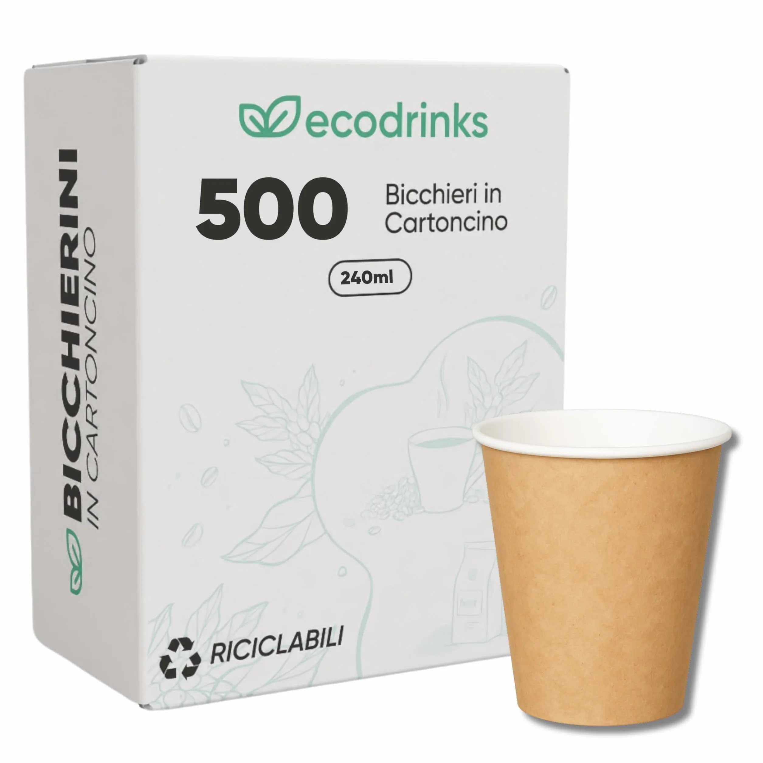 Ecodrinks Bicchieri Carta Avana 240ml Biodegradabili Eco-friendly Made in Italy