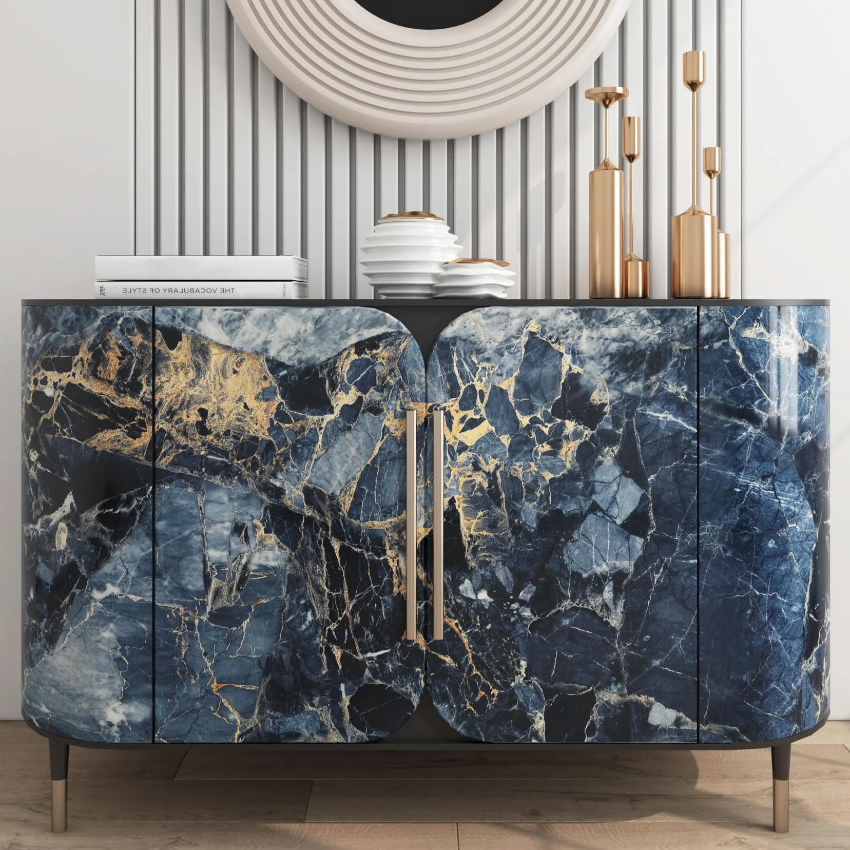 LACHEERY Carta da parati in vinile color blu scuro e oro, 400 x 91 cm di larghezza, adatta per affittuari, piano di lavoro della cucina, stacca e attacca, impermeabile, in vinile, per controsoffitti