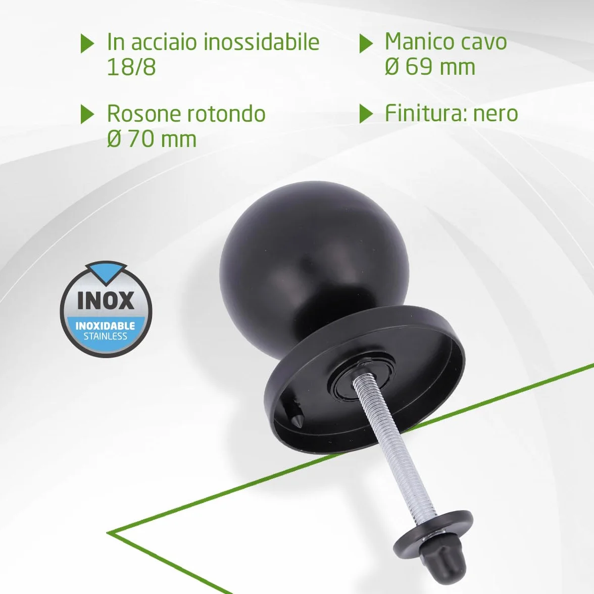Amig - Pomello per porta | Realizzato in acciaio inossidabile | Maniglia: Ø70 mm | Nero | Resistente allo sfregamento, alla ruggine e alla corrosione