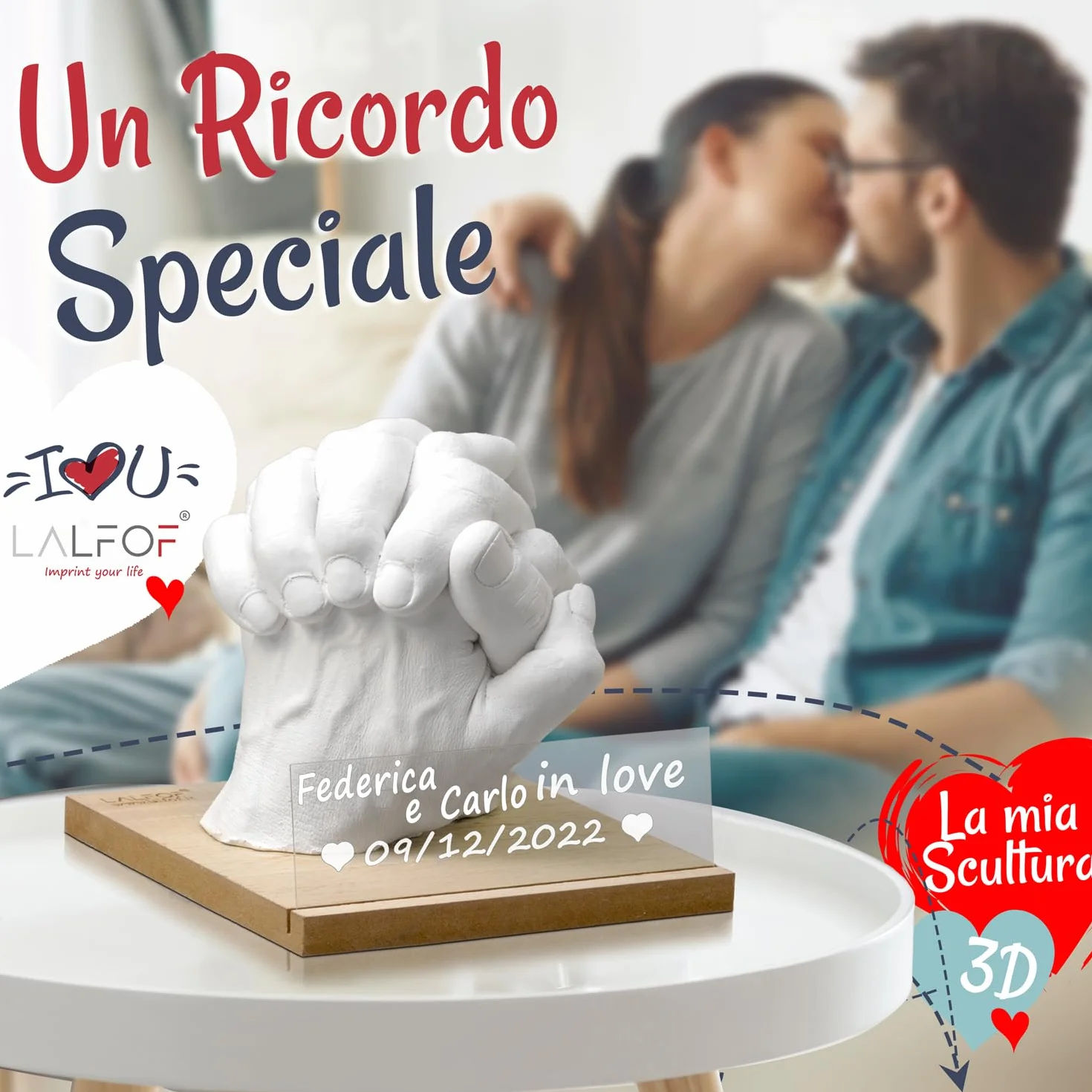 Lalfof® Calco Mani Coppia con NOMI | Regalo anniversario per lui lei | Regali per lui/lei con gesso per stampi dermatologicamente testato | Regalo fidanzato fidanzata coppia anniversario matrimonio