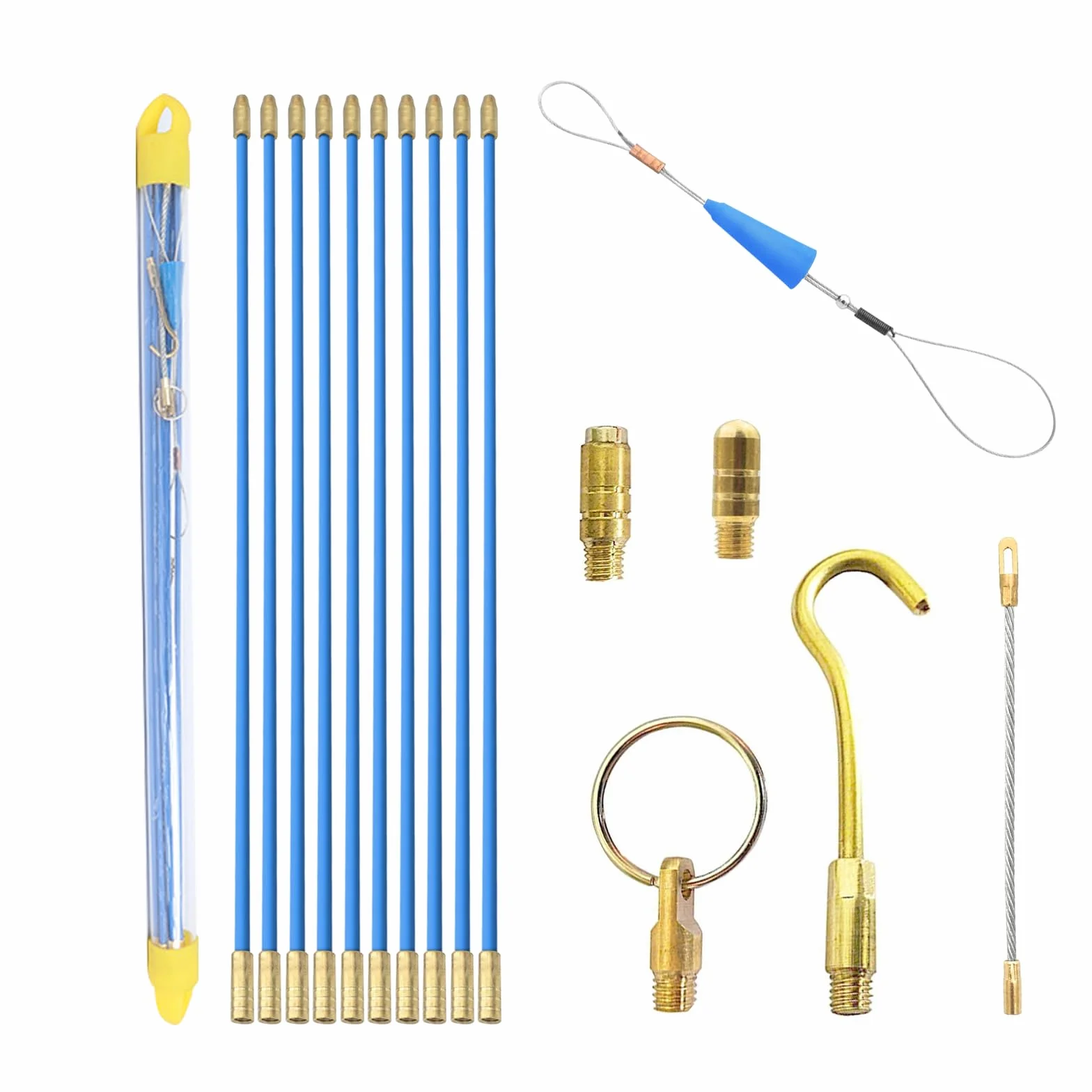 Aste Tiracavi in Fibra: 10 Pezzi Sonda Tiracavi con Molla di Guida, Sonda Tiracavi per cavi elettrici, Set Aste Tiracavi in Fibra di Vetro