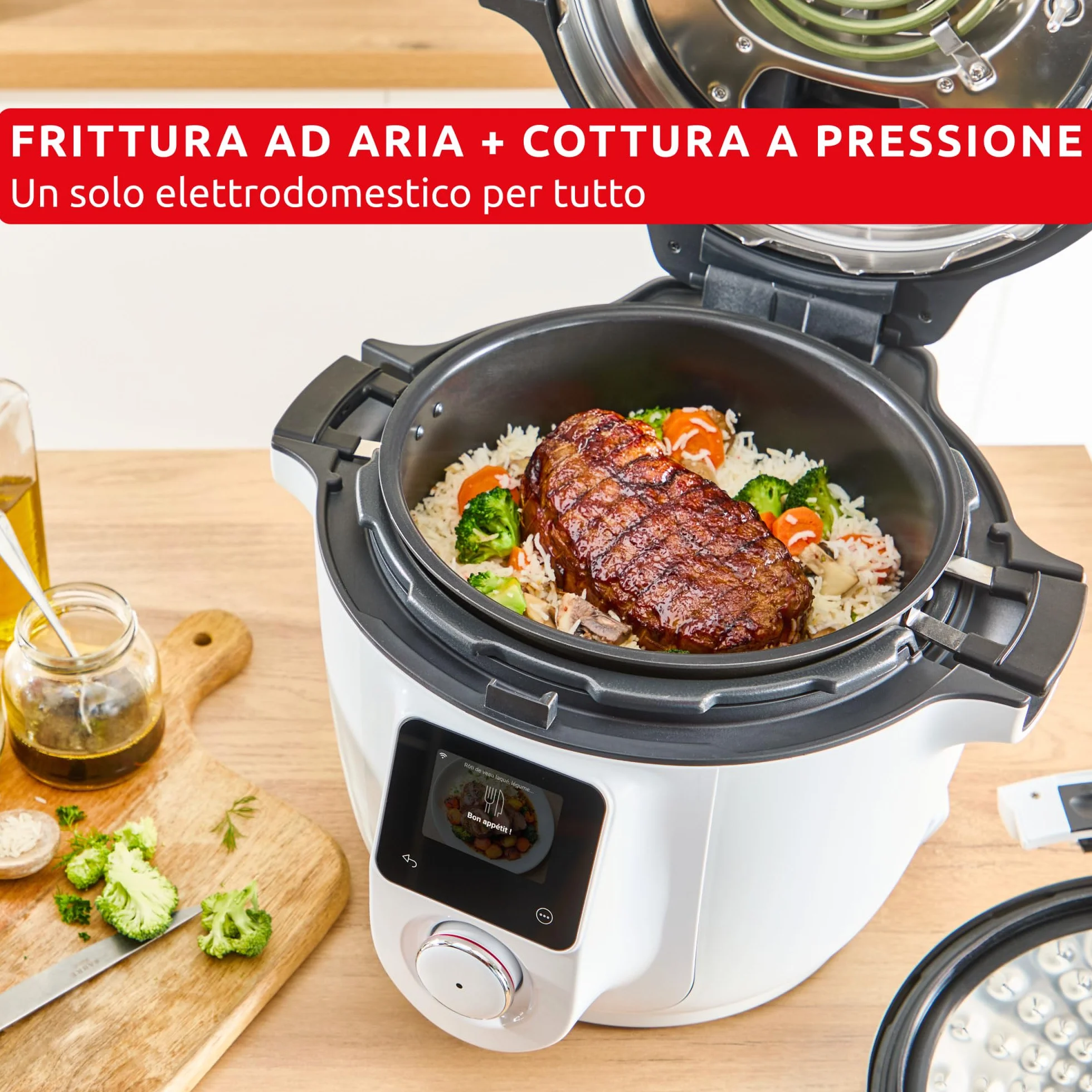 Moulinex Cookeo Infinity, Multicooker con Pala Mescolatrice Automatica, 20 Modalità di Cottura, Pentola a Pressione, Friggitrice ad Aria, Cottura a Vapore, con Schermo LED Wi-Fi collegato, CE9821