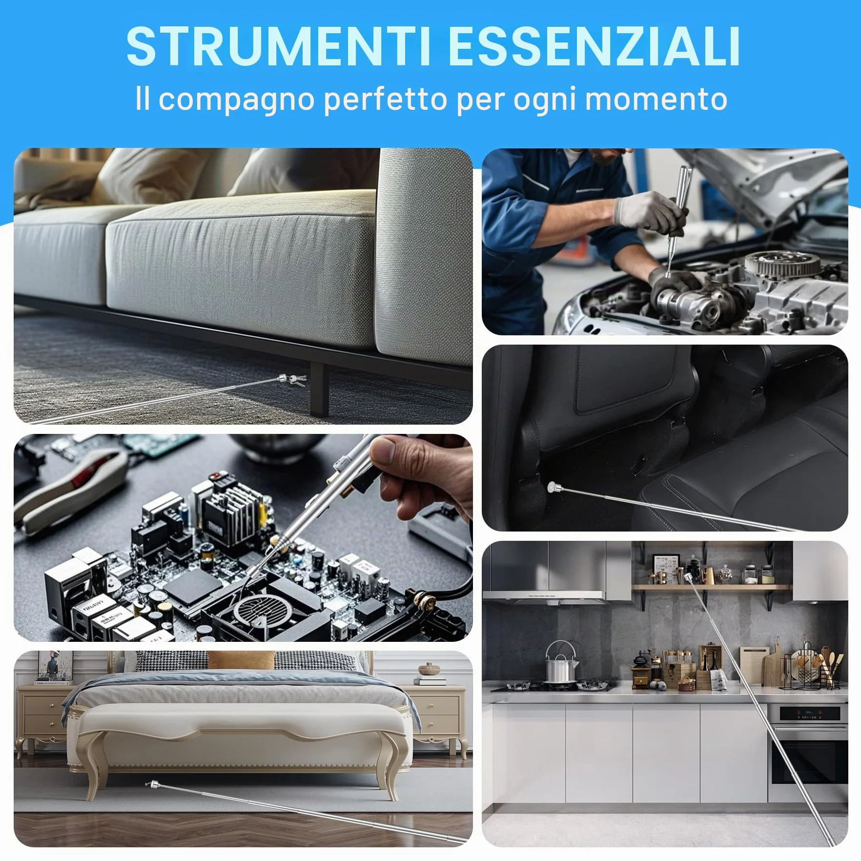2 Pezzi Asta Magnetica Telescopica, 64 cm Strumento Magnetico in Acciaio Inox, 1,5 LB Calamita Potente Pick Up Tool per Viti, Dadi, Chiavi, Parti Metalliche, a Casa, Auto, Ufficio