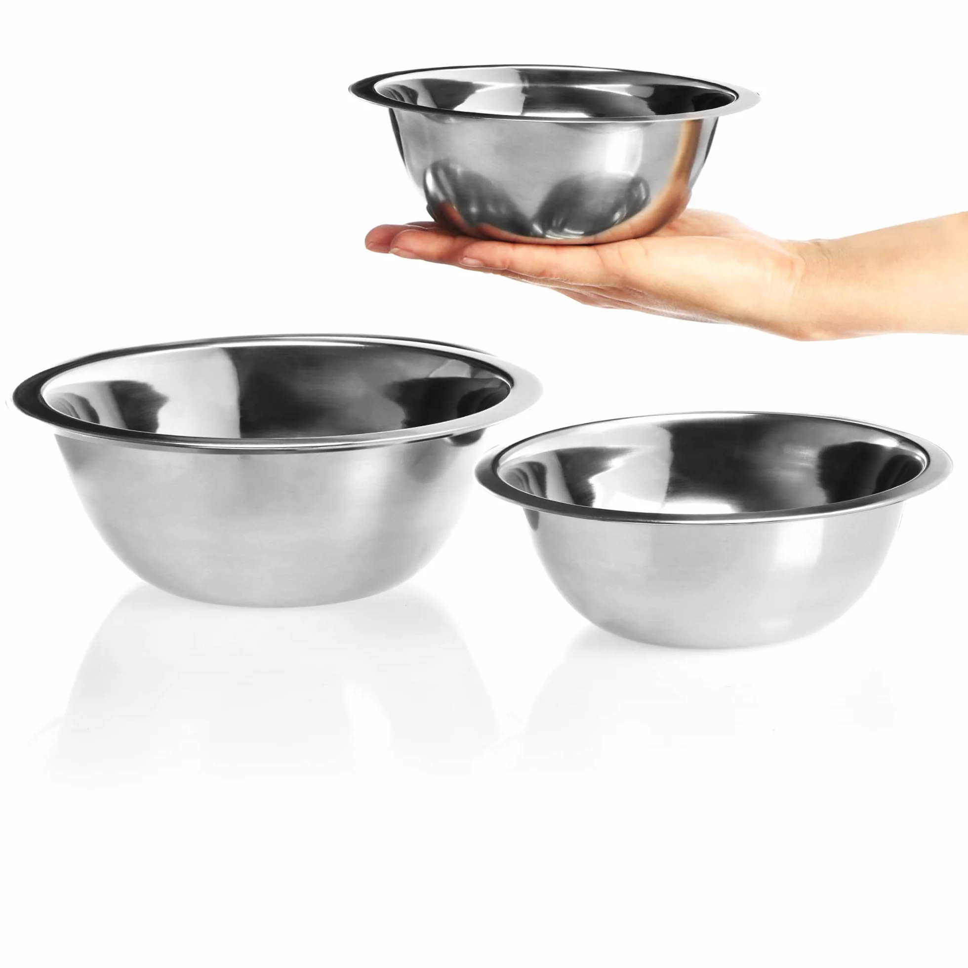 com-four® Set 3 ciotole acciaio inossidabile insalatiera 18/20/24cm