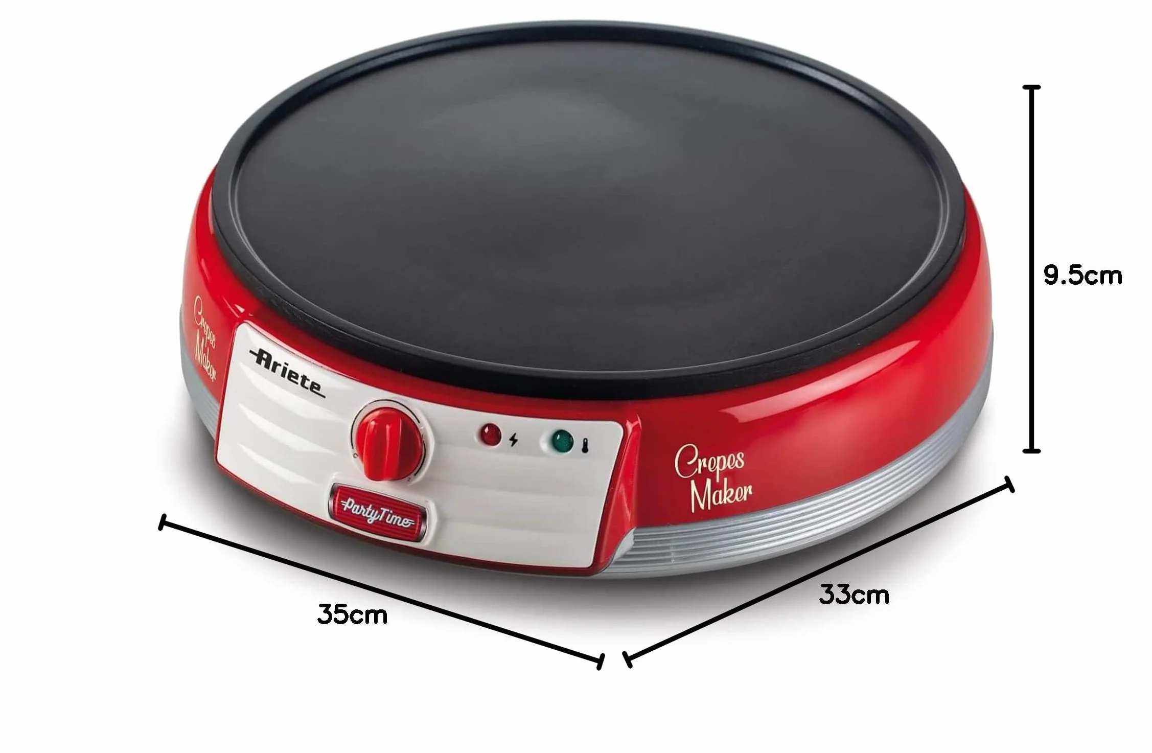 Ariete Crepes Maker Party Time 202, Crepiera Elettrica con Piastra Antiaderente, Piastra Elettrica per Crepes con Spatole e Stendi Impasto Incluse, 1000W, Rosso