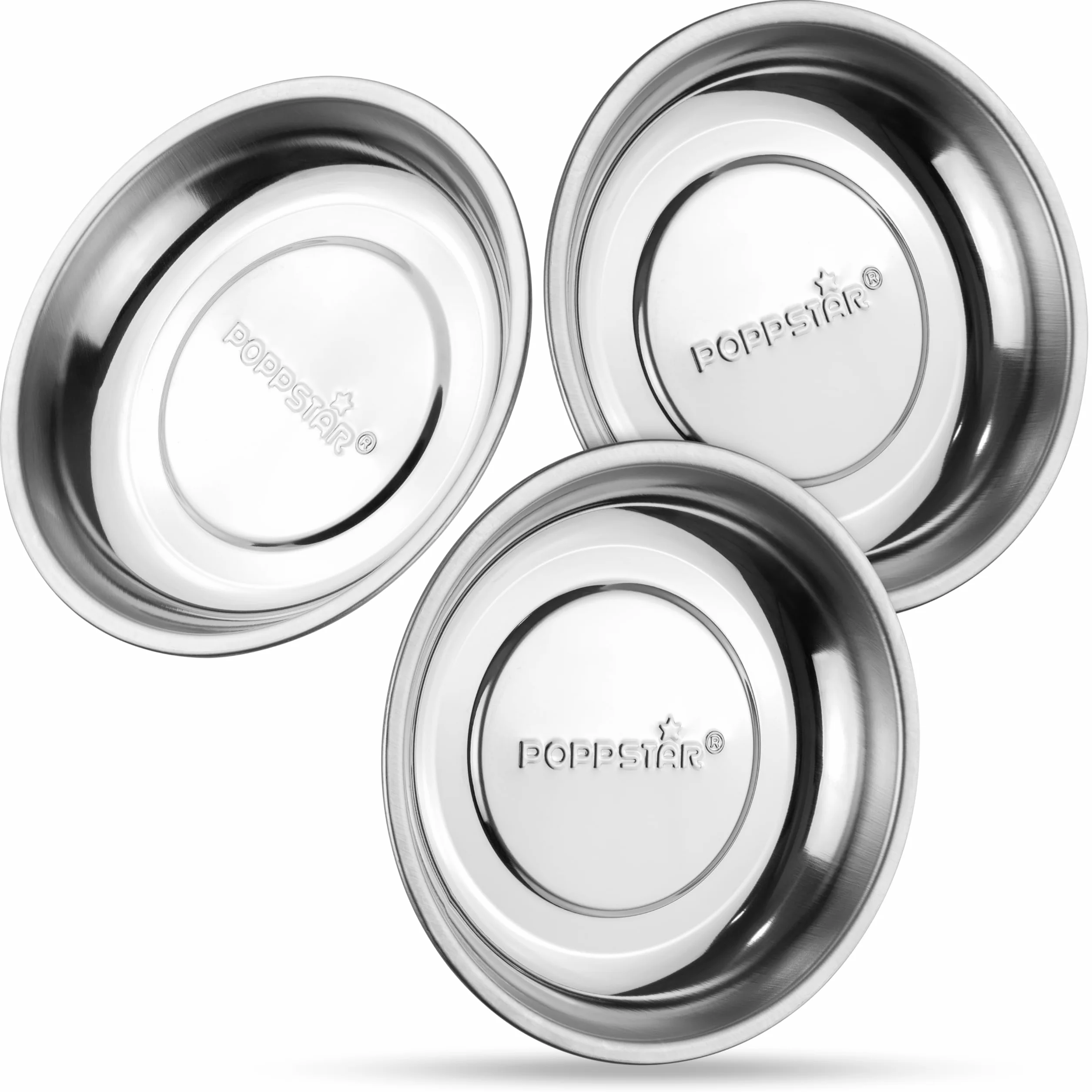 Poppstar 3x Vassoi magnetici per officina, rotondi, diametro 150mm, profondità: 23mm, materiale: acciaio inossidabile