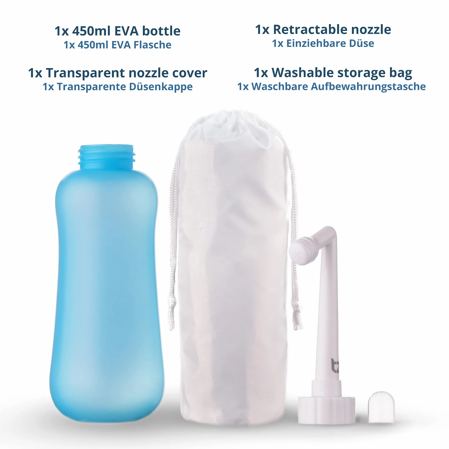 T2 Peri Bottle - Bidet Portatile da Post Parto, Sollievo dal Dolore Perineale - Da 450 ml con Ugello a 60°, Custodia Lavabile - Borsa Ospedaliera Essenziale per la Maternità, Regali per la Neo-Mamma
