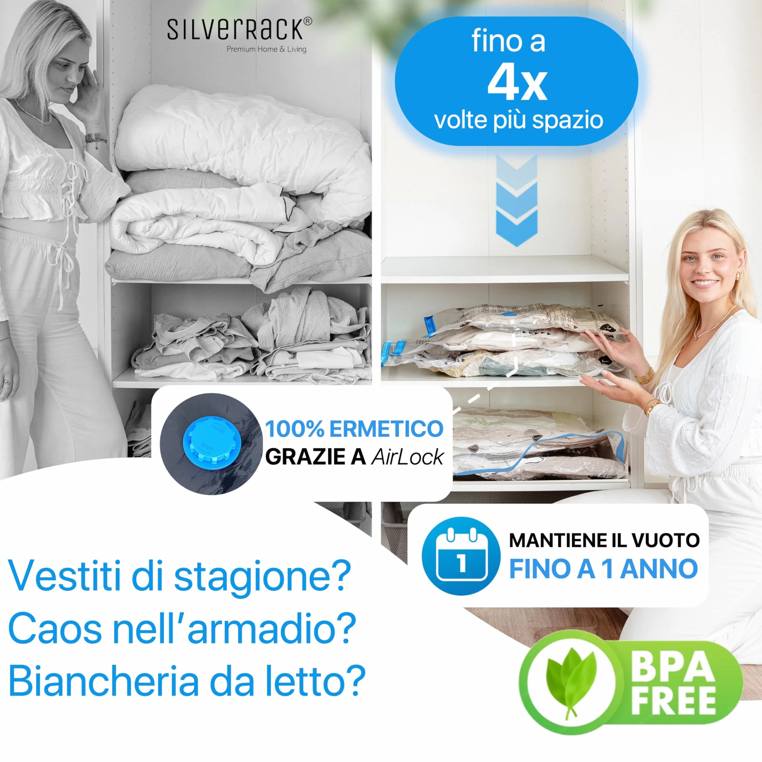 SilverRack Set di Sacchetti Sottovuoto 6 Pezzi 2 Misure 60x80 cm 80x100 cm