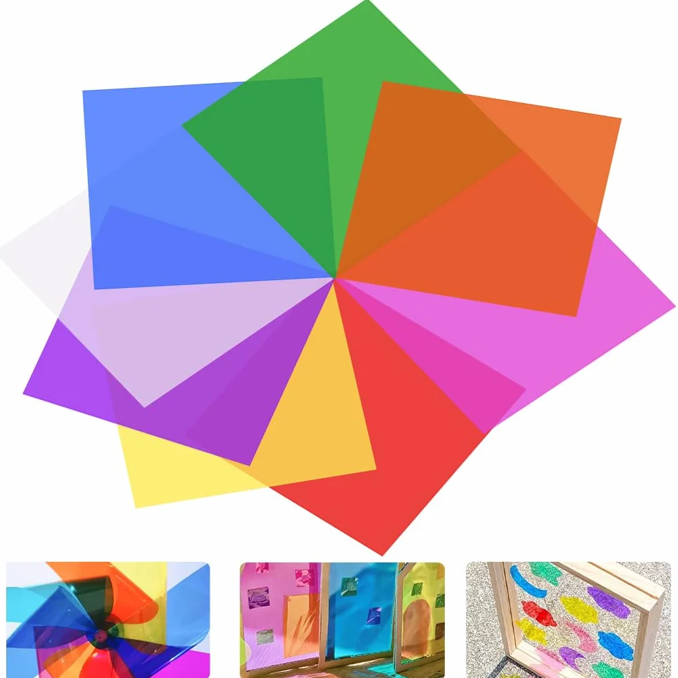 DIKEBAO 200 Pezzi Fogli Trasparenti Colorati 19 * 19cm Film da Imballaggio in Cellophane Cellophane per Imballaggio Colorati per Confezioni Regalo Decorazioni Luminose e Artigianali Fai-da-Te