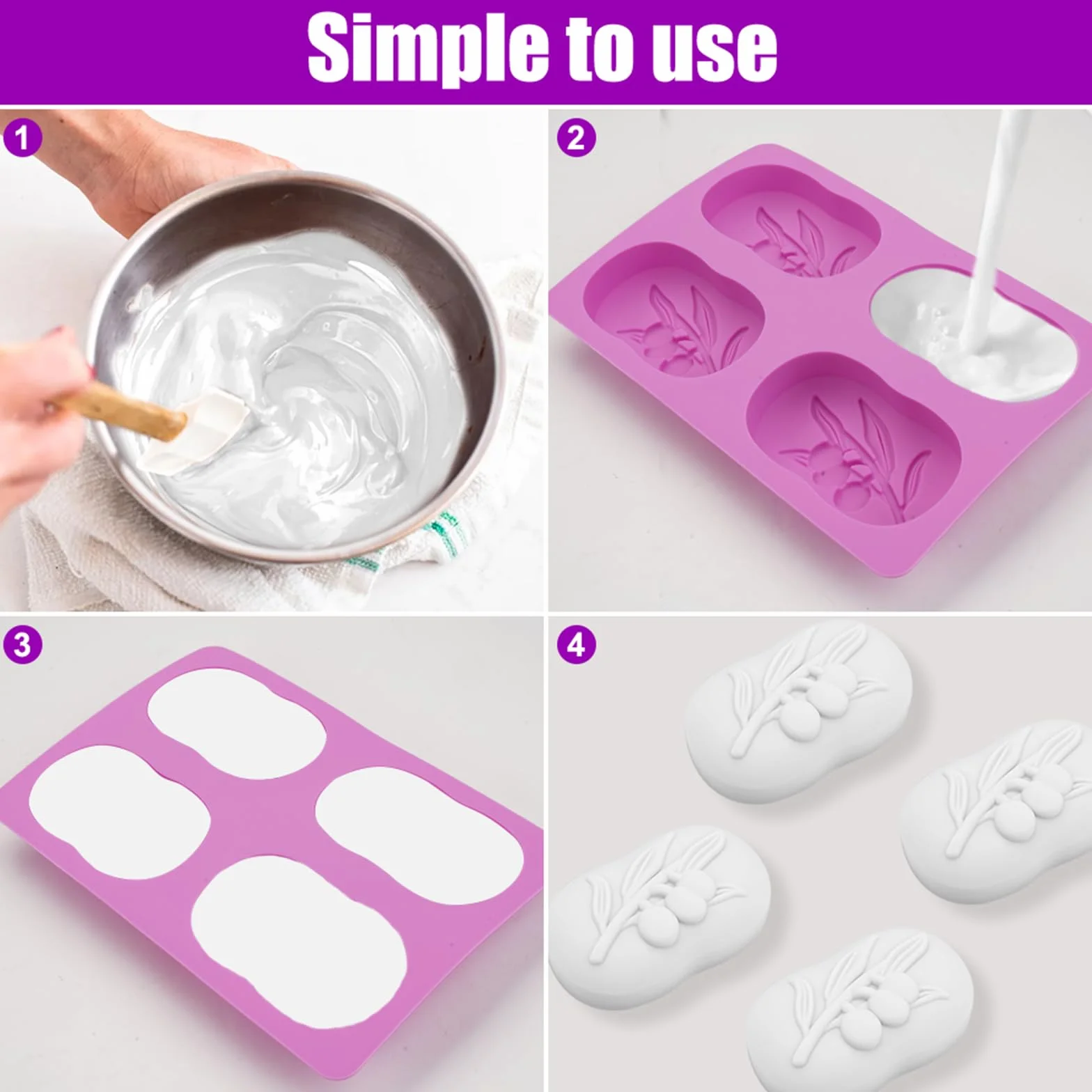 Kit Fai Da Te Saponette 2 Pezzi Stampo, 4 Cavità per Sapone, Stampi Silicone Ovali