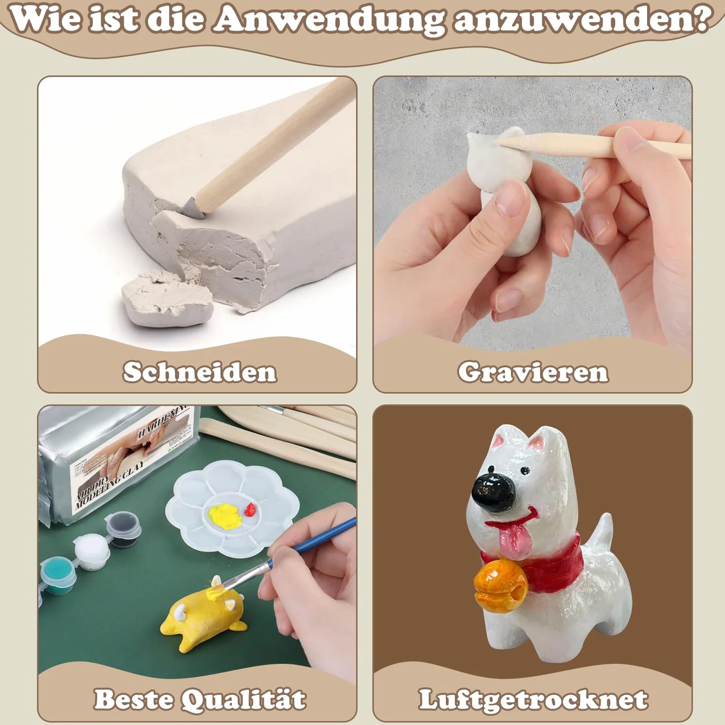 Augesak Kit di Argilla Senza Cottura, Argilla da Modellare, Kit Ceramica Fai da te Adulti Bambini, Pottery Kit-Contiene Argilla Senza Cottura, Attrezzi, Colori, Pennelli
