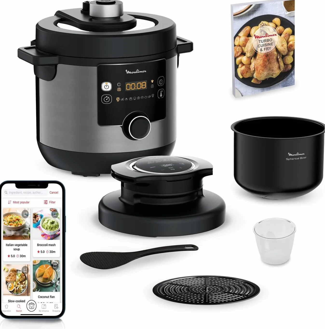 Moulinex Turbo Cuisine & Fry Multicooker 15 in 1, Facile e Veloce 7.6L, Funzioni Friggitrice ad Aria e Cottura a Pressione, Versatile, CE7788