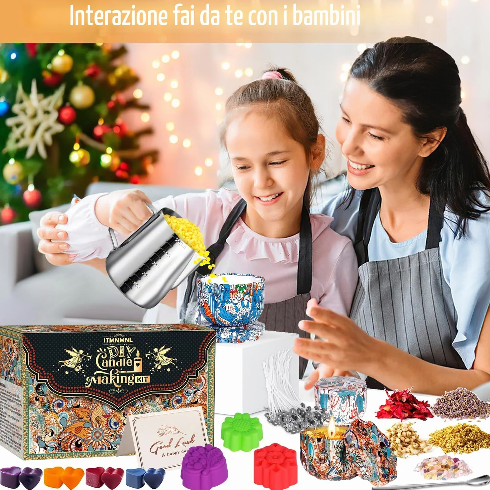 ITMNMNL Kit per Candele Fai da Te, Set con 50 Stoppini, 8 Barattoli, Coloranti - per Principianti