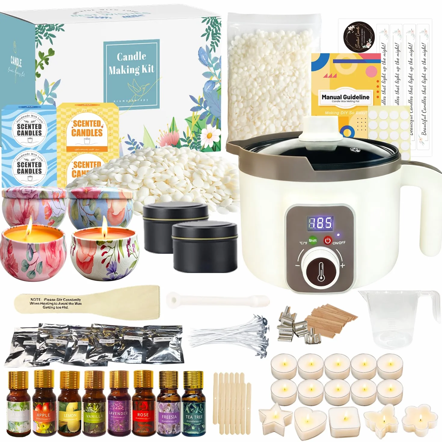 Kit per la fabbricazione di candele con fonditore di cera digitale, set fai da te per la fabbricazione di candele con cera di soia da 900g per principianti adulti per realizzare candele profumate