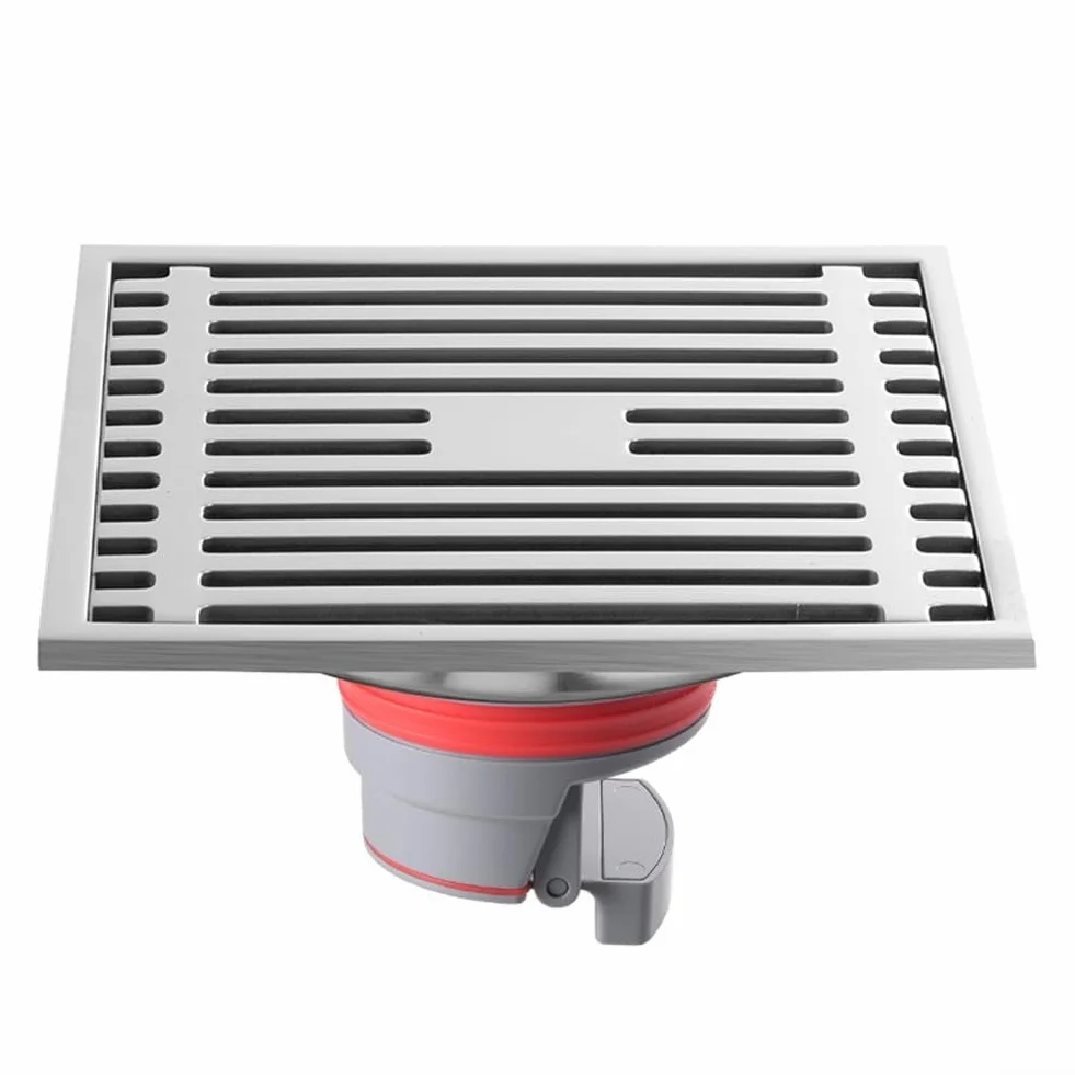 Scarico a pavimento in acciaio inox 15x15 cm anti-doccia con cestello filtro rimovibile