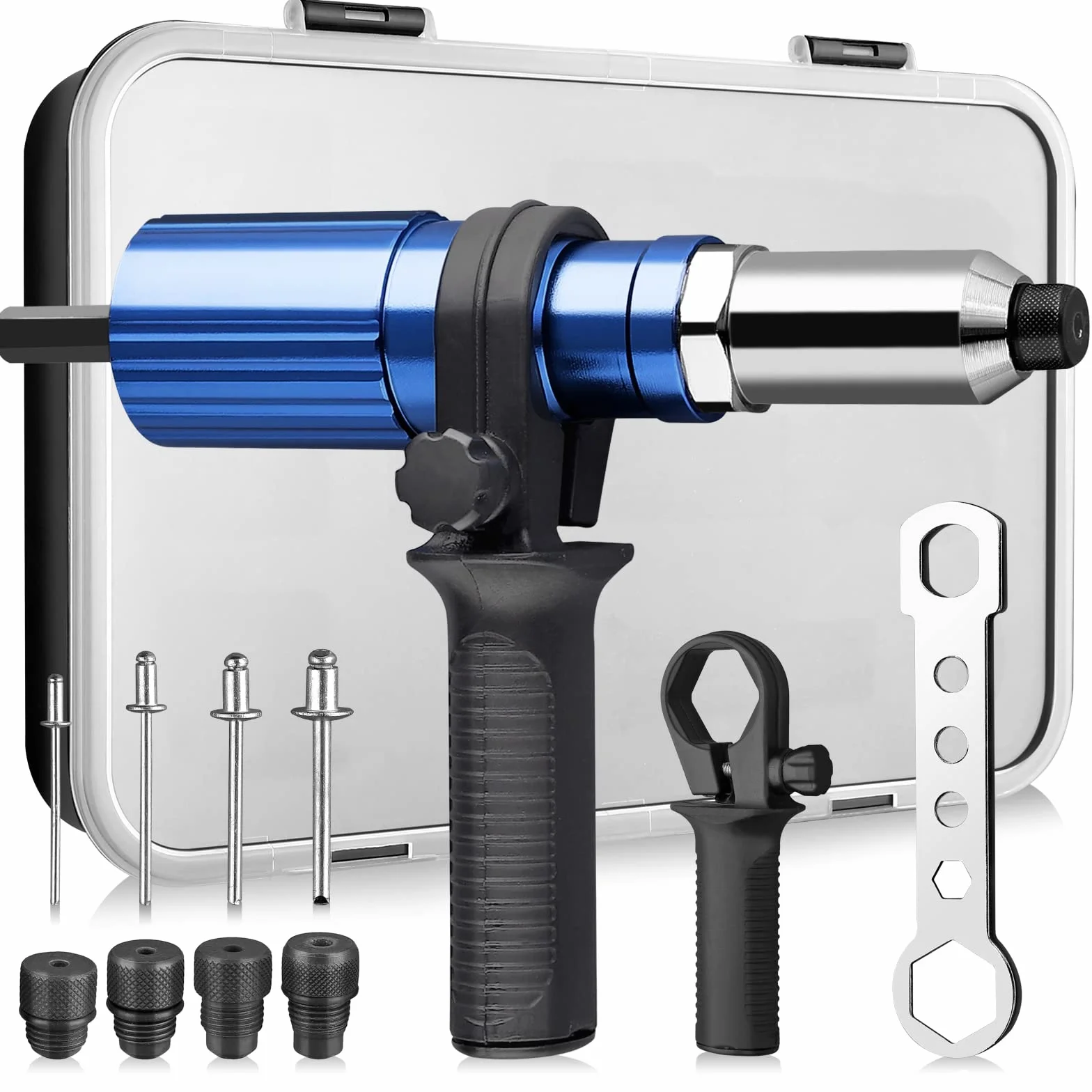 AUTOUTLET Rivetto per Trapano Avvitatore a Batteria, Adattatore Elettrico con 2,4/3,2/4,0/4,8 mm Naselli e 80 Rivetti Ciechi in Alluminio e Acciaio Inossidabile