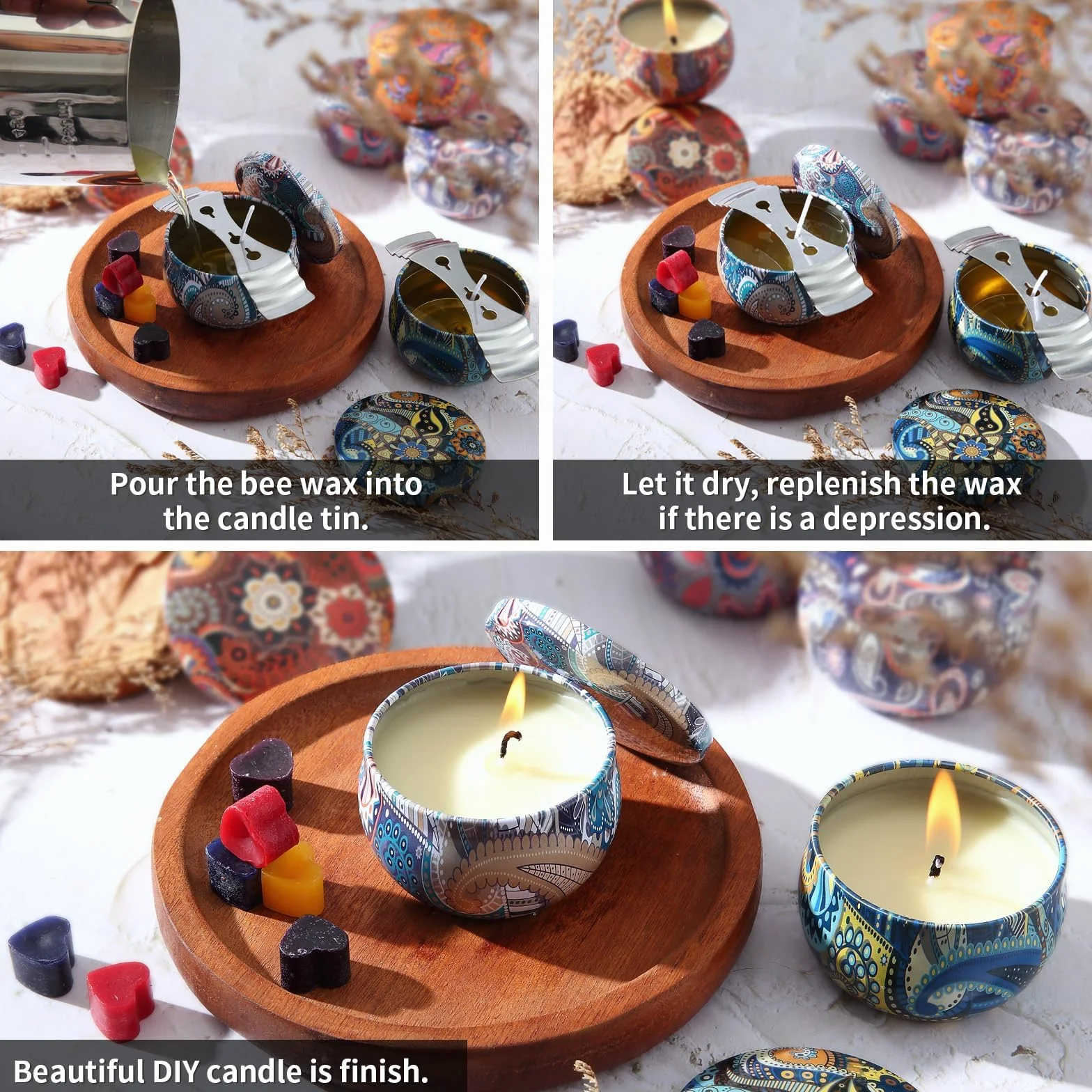 GiftPot Kit per la Fabbricazione di Candele, Set Regalo fai-da-te con 480g di fiocchi di cera d'api, 4 Oli Essenziali, 50 Stoppini e 2 Stampo per Candele, ideale per Principianti