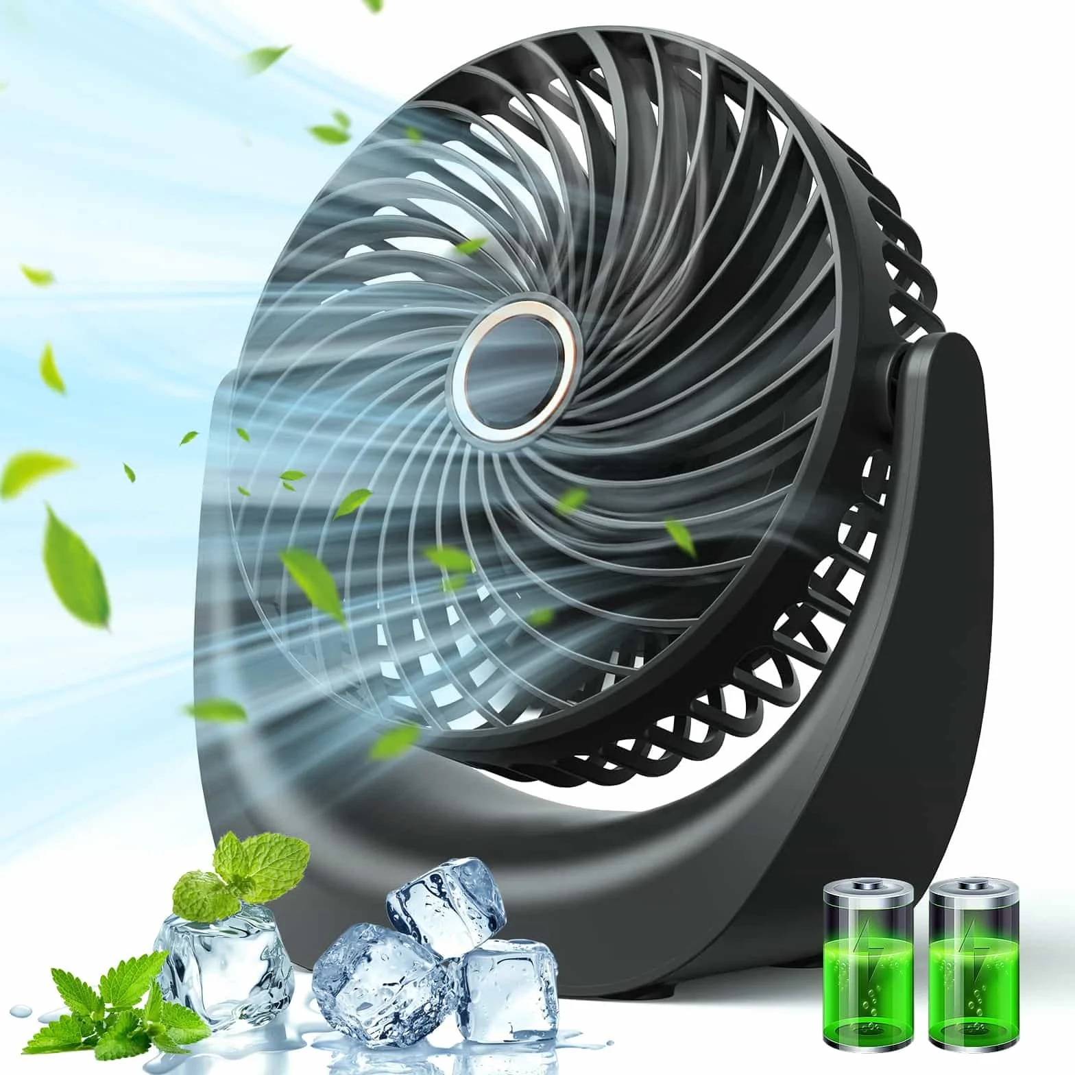 Ventilatore USB Portatile 4000 mAh Ricaricabile 5 Velocità 360° Angolo Regolabile