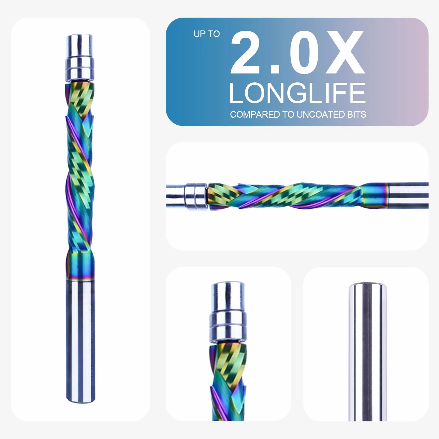 SpeTool Fresa a filo 8 mm, codolo extra lungo, per fresa superiore UpDown di compressione, lunghezza di taglio 45 mm, rivestimento DLC VHM, fresa elicoidale, doppio cuscinetto a sfera, inferiore per